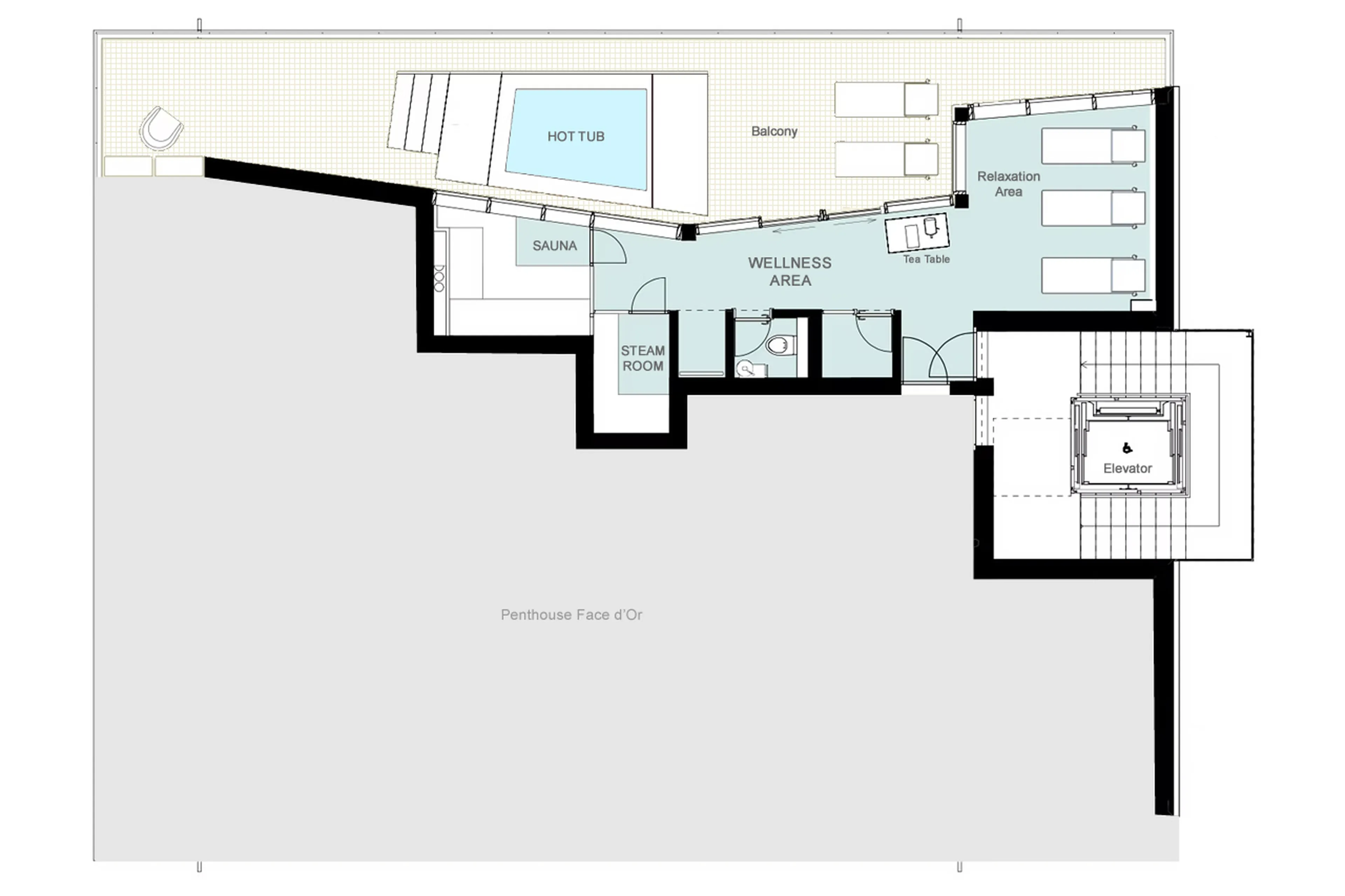 Wellness area floor plan of Apartment Fix You in Zermatt