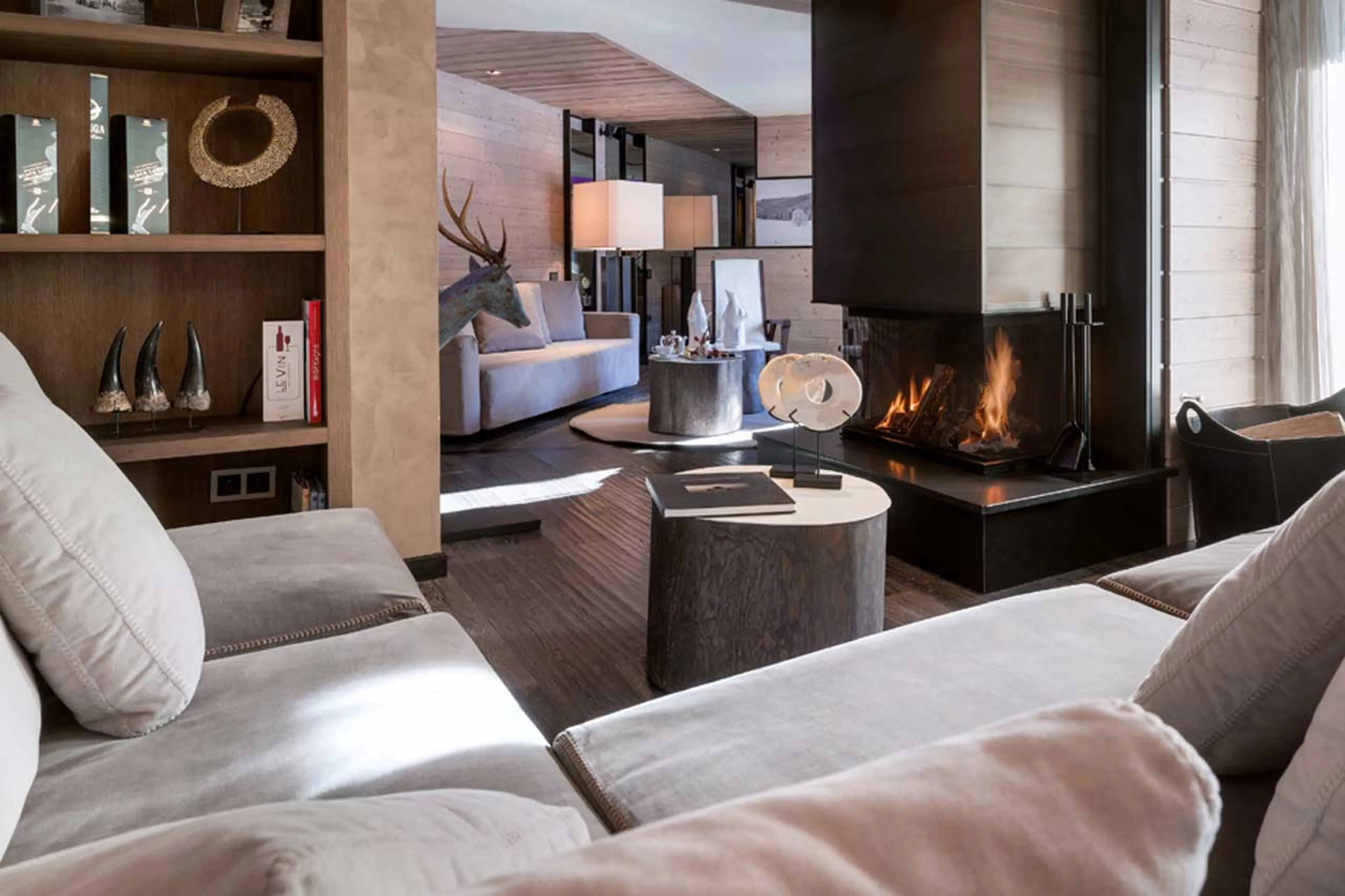 Fireplace in living area of Apartment Garnet in Courchevel 1850