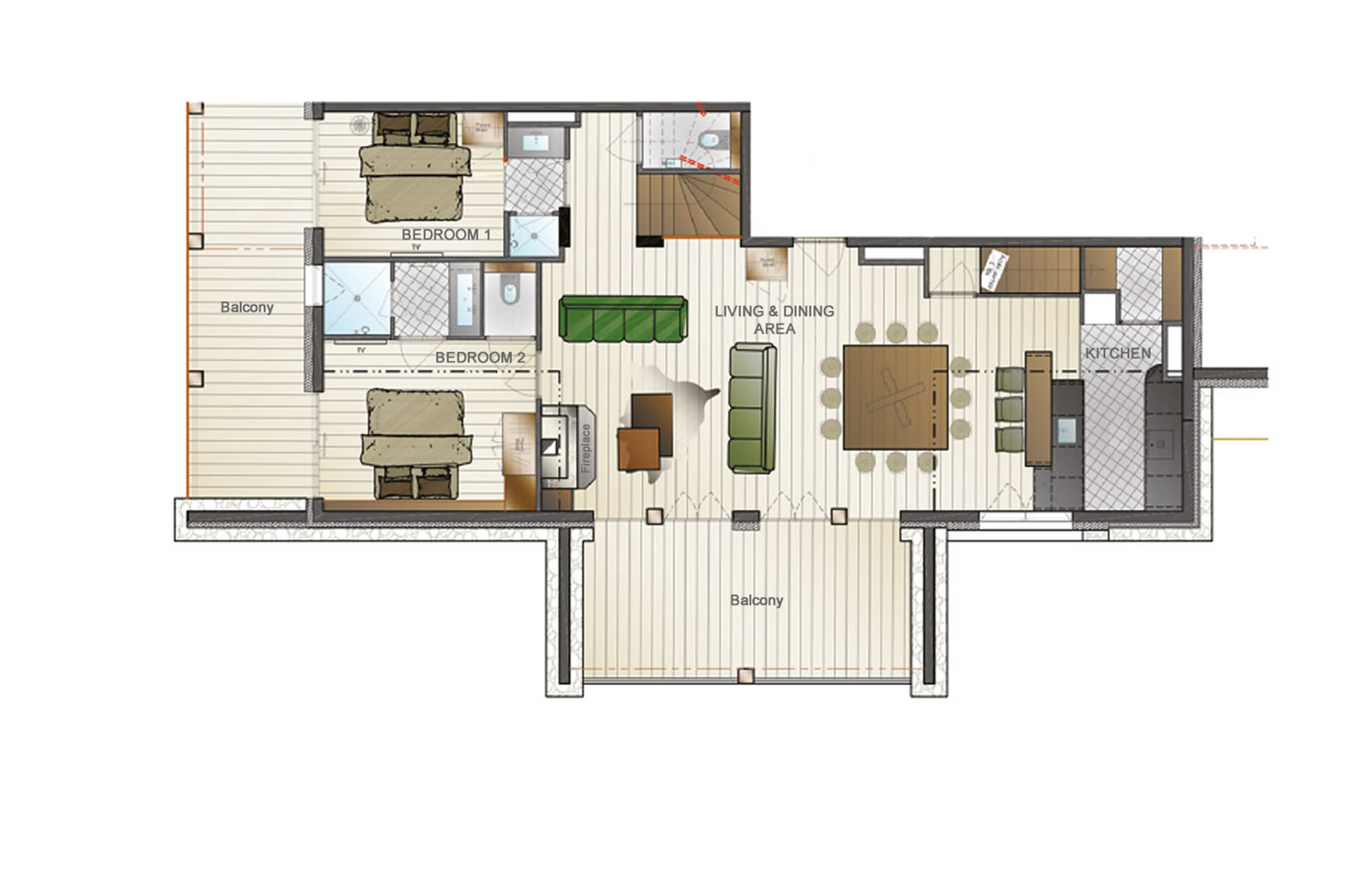 Lower level floor plan of Apartment Glacier in Val d'Isere
