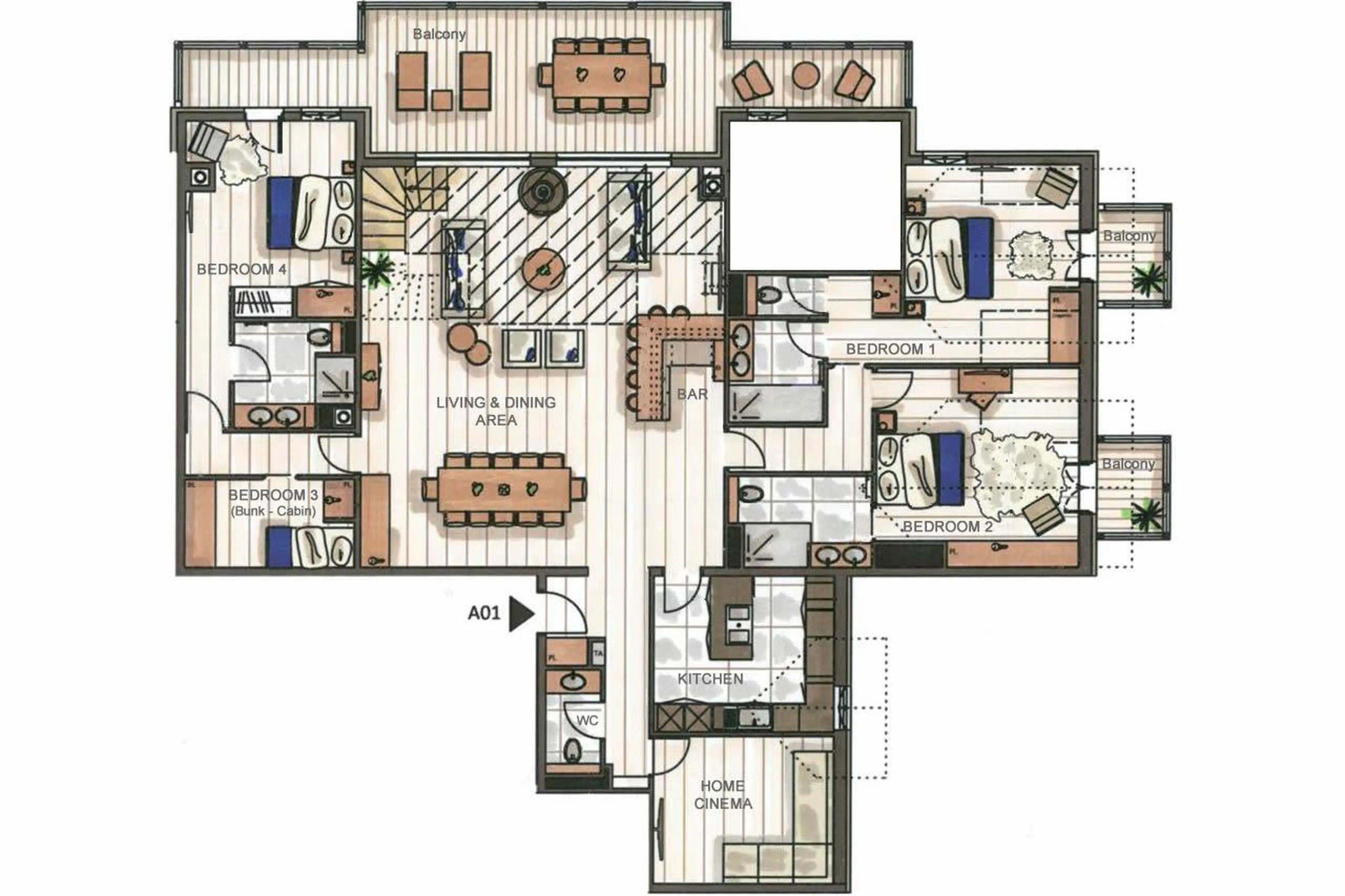 Level 6 floor plan of Apartment Kinabalu Courchevel 1650