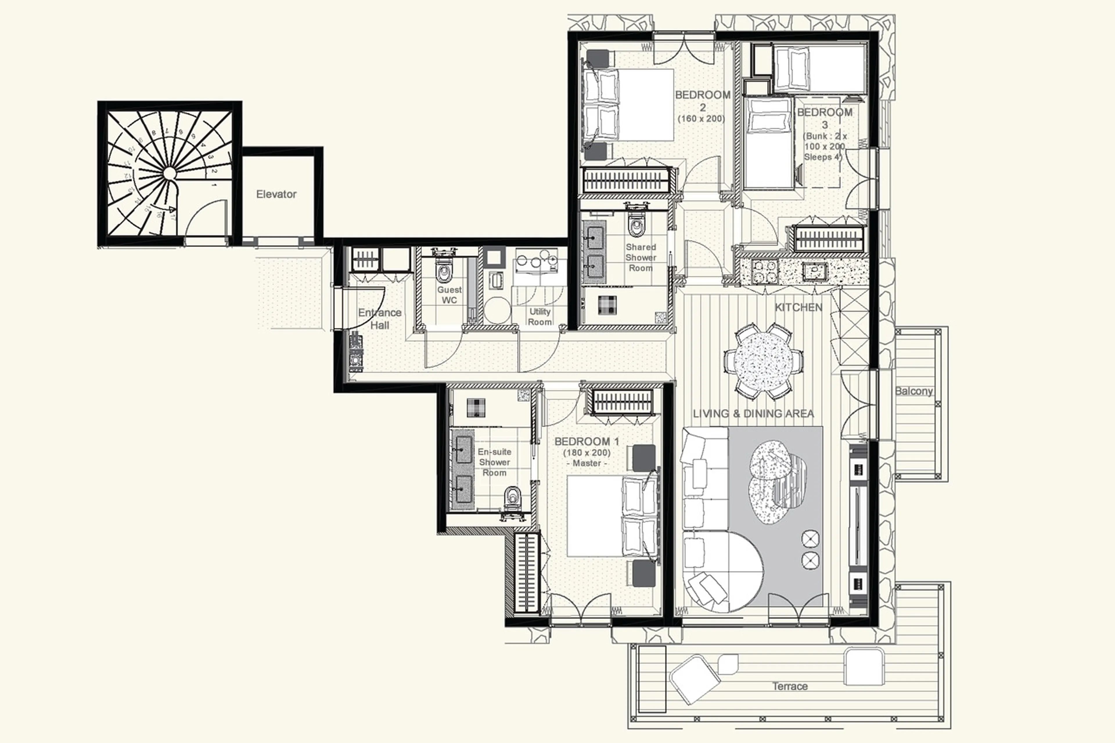 Floor plan of Apartment Le Cinq in Val d'Isere