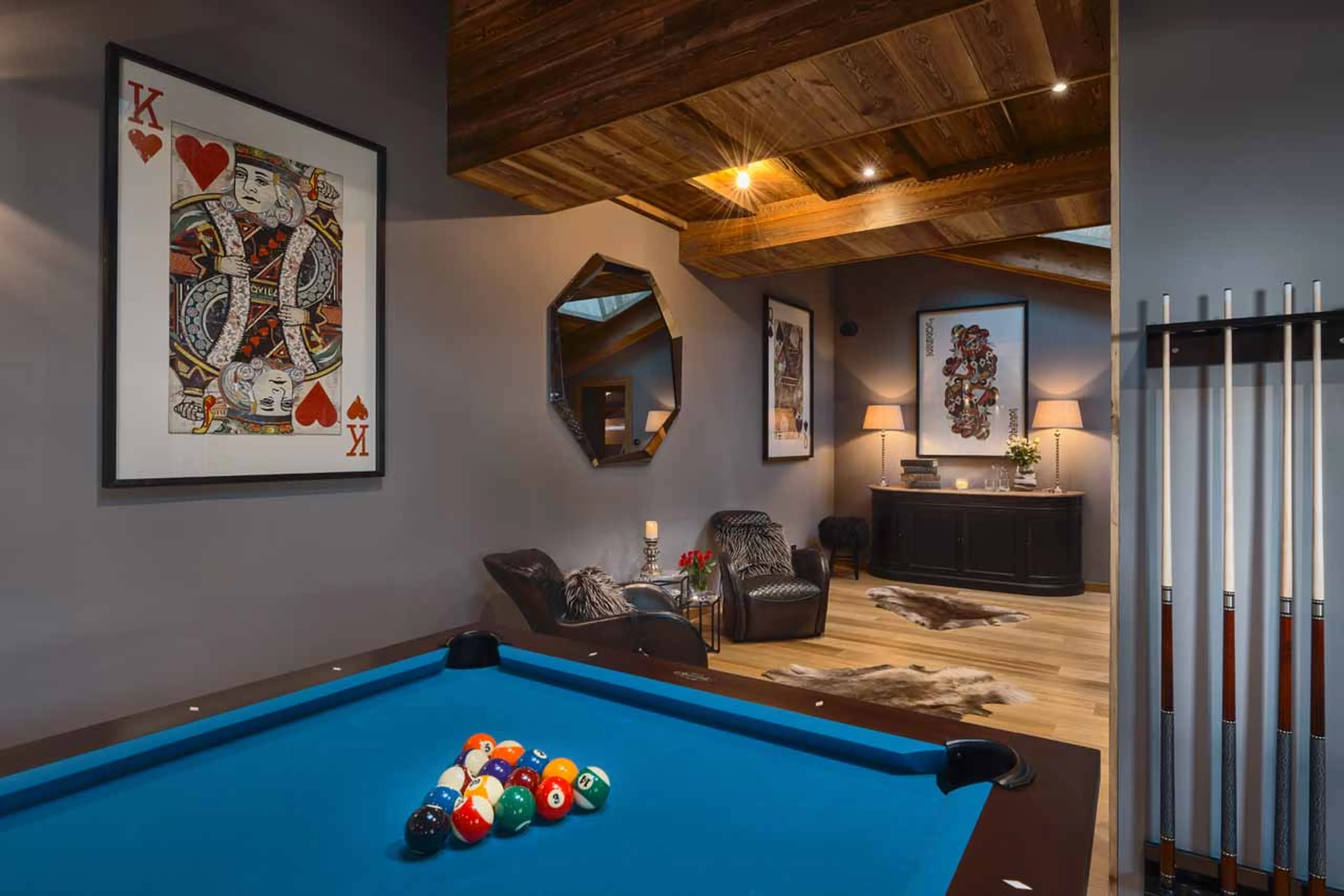 Pool table and armchairs at Apartment Le Coin Perdu in Les Gets