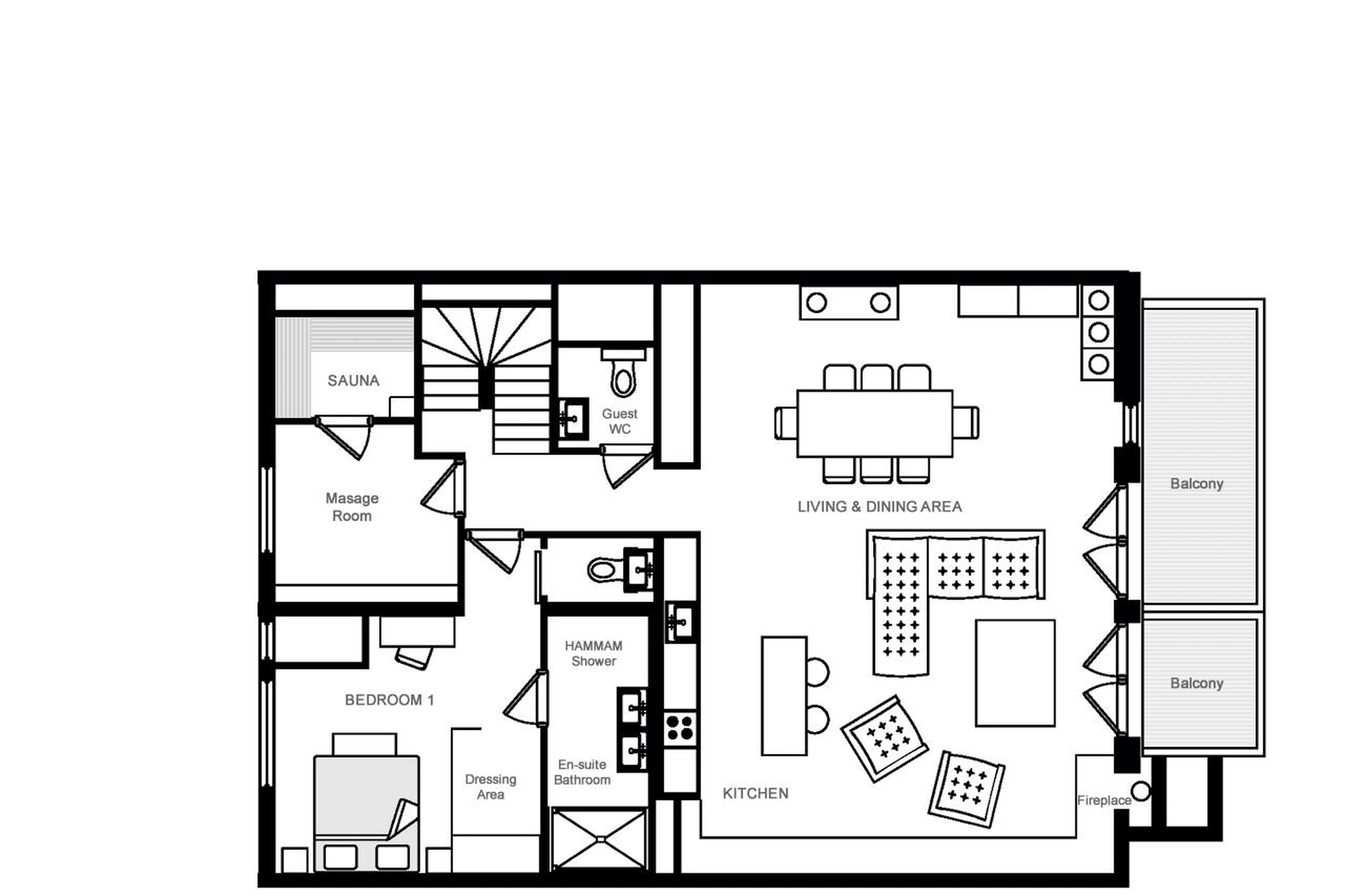 Upper level (on fifth floor of building) of Apartment Le Cygne in Meribel
