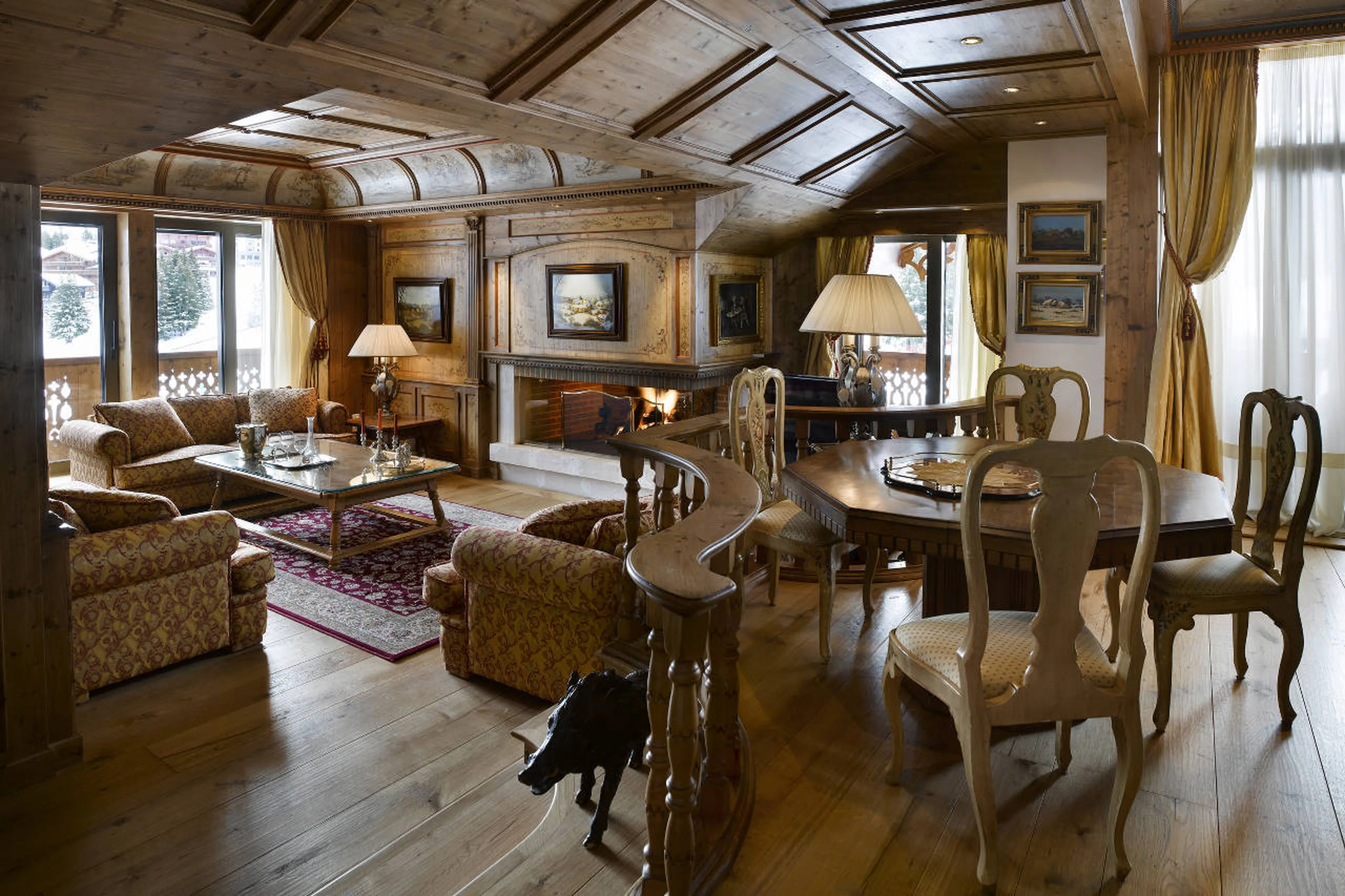 Open plan sitting and dining areas in Apartment Le Sommet, Courchevel 1850