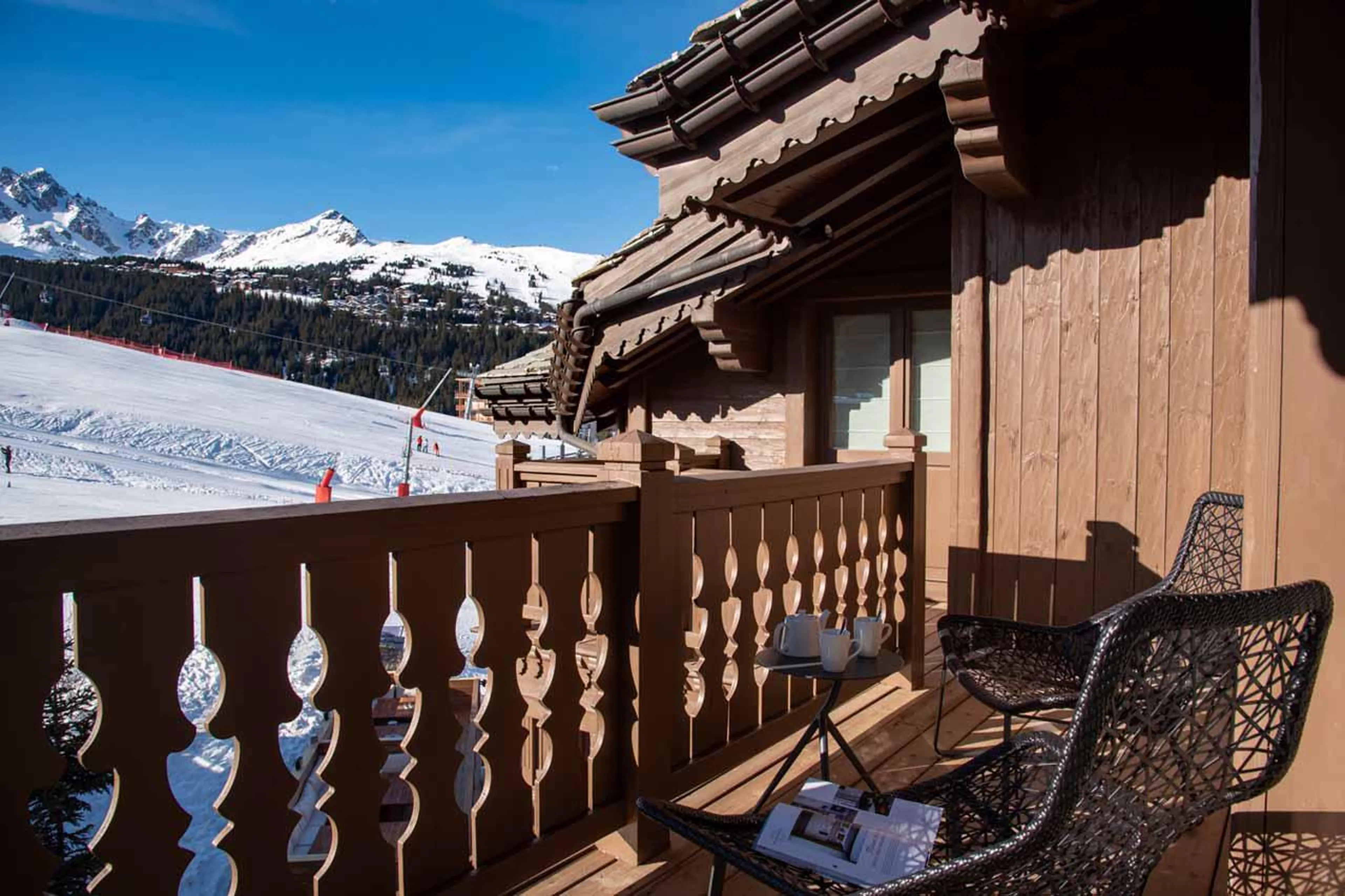 Balcony with views over the piste at Apartment Makalu in Courchevel 1650