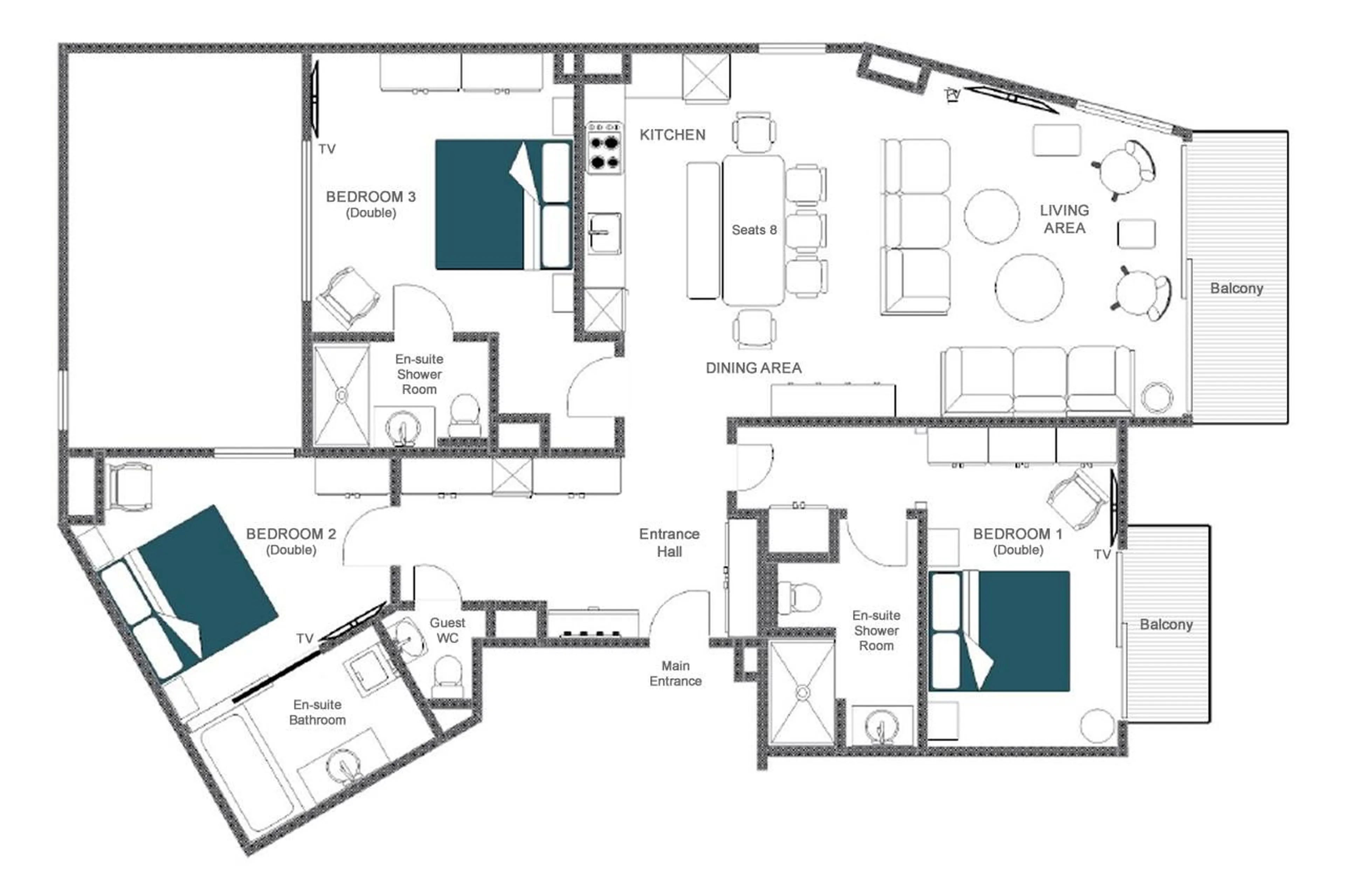 Floor plan of Apartment Manej 4 in Courchevel 1850