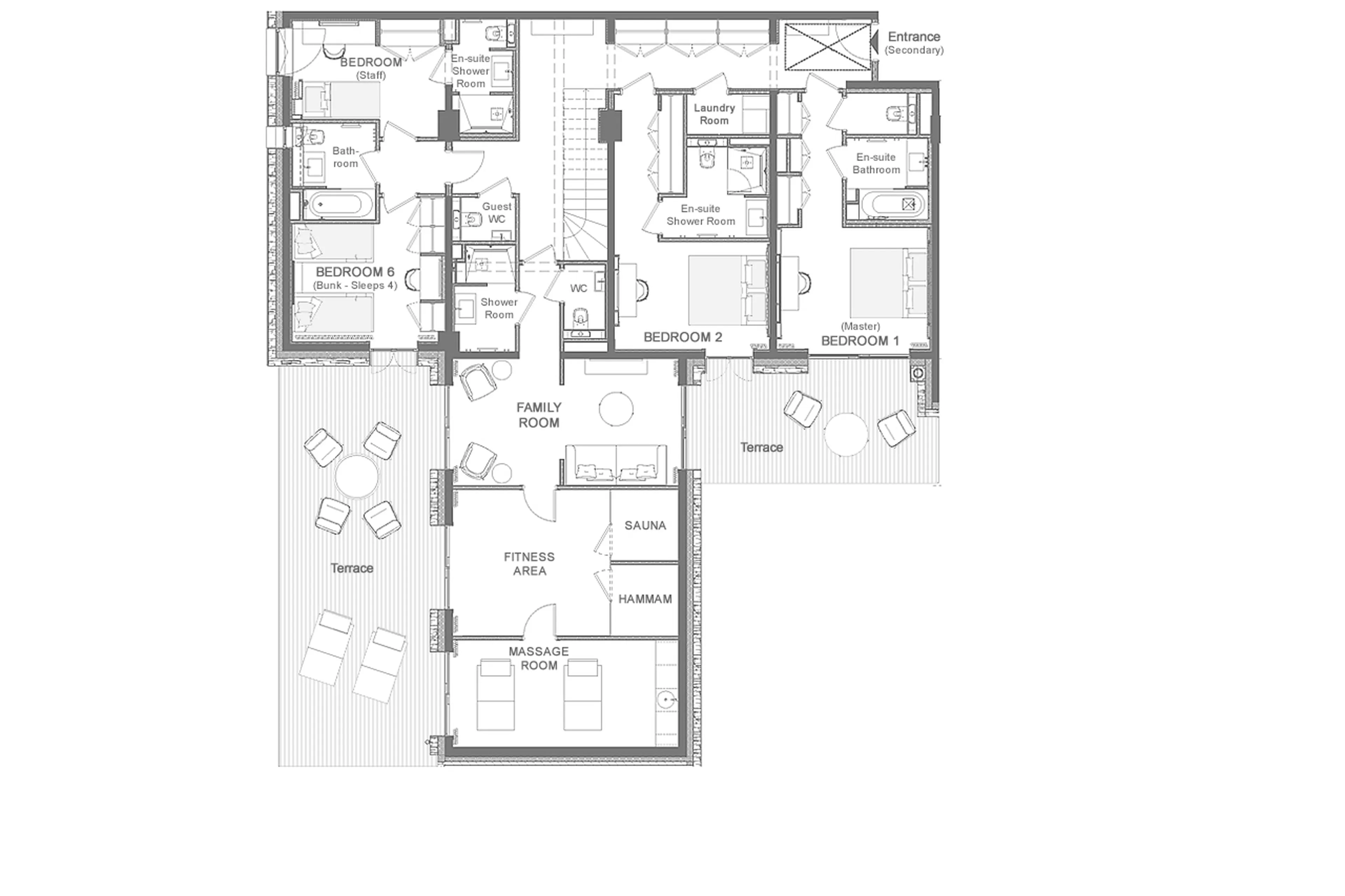 Lower level floor plan of Apartment Antares Naos 204