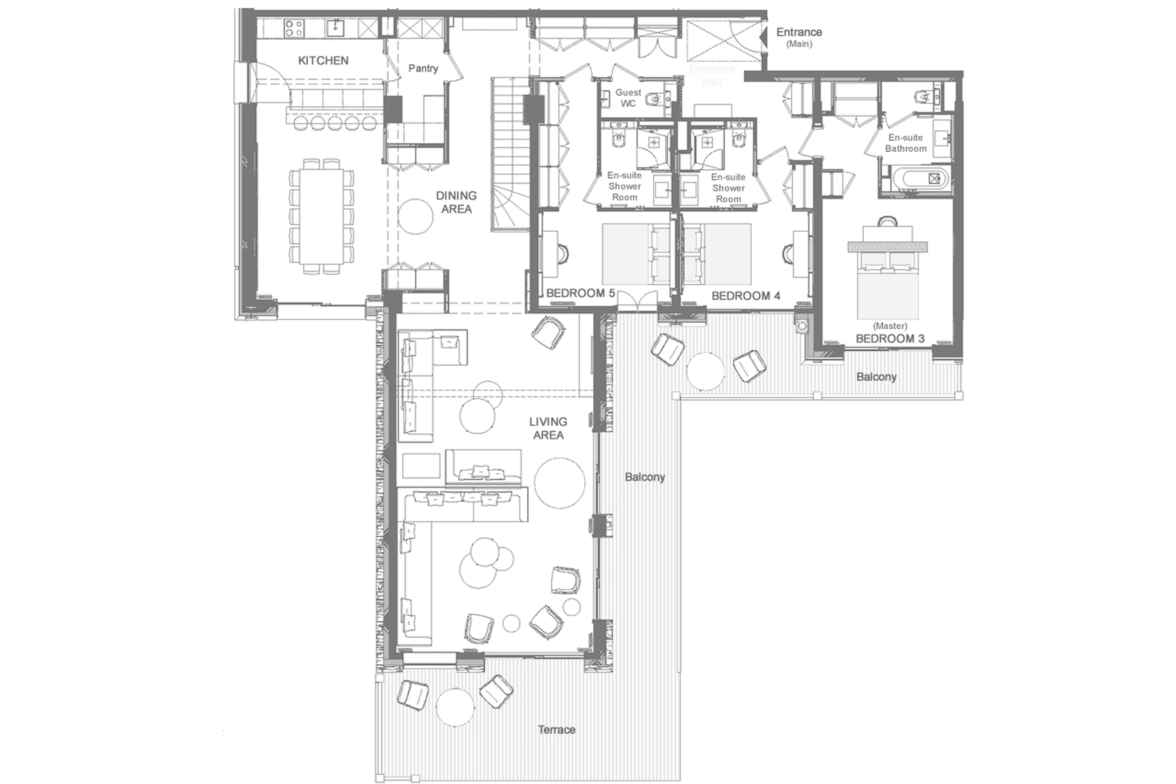 Upper level floor plan of Apartment Antares Naos 204