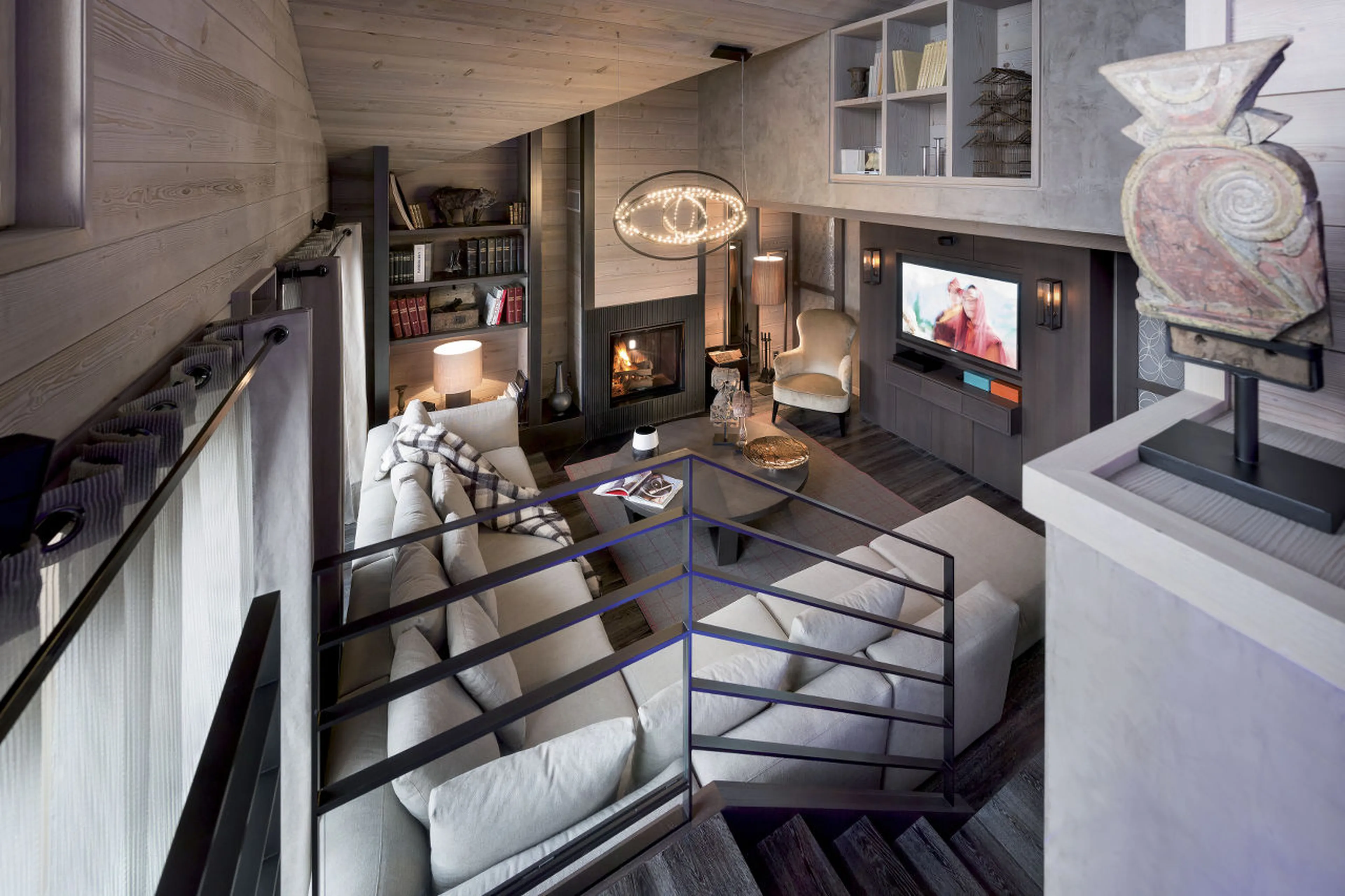 Stylish living room with balcony access and stunning view in Apartment Ruby in Courchevel 1850