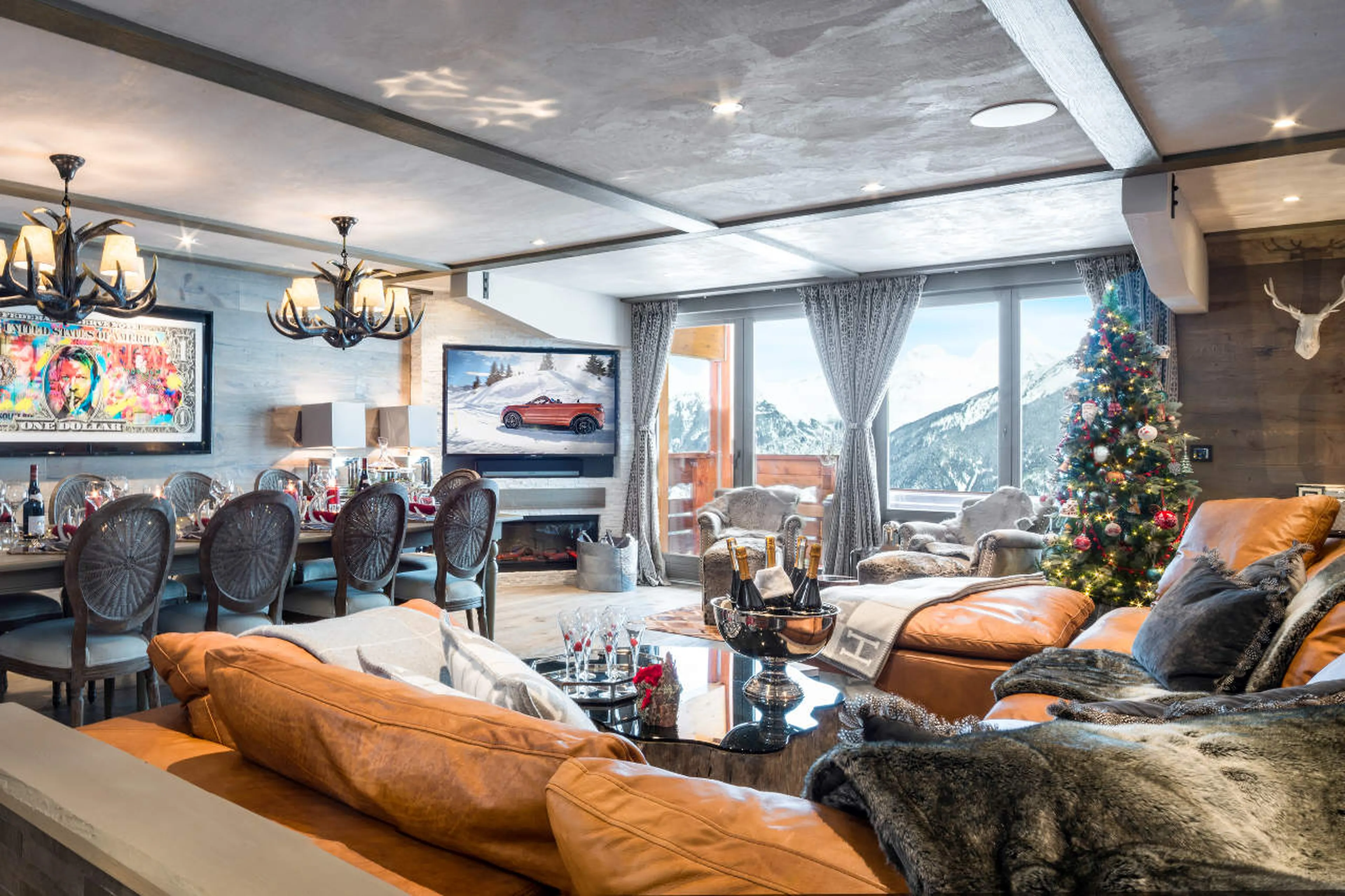 Open plan living area at Chalet Sweet Escape in Courchevel 1850