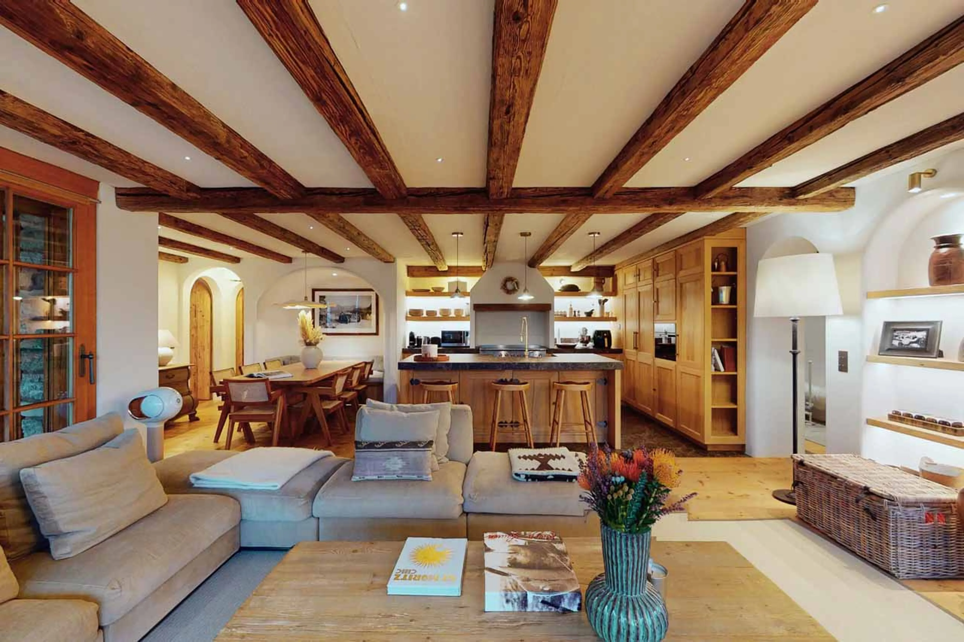 Living area overview at Chalet Tobias in St Moritz