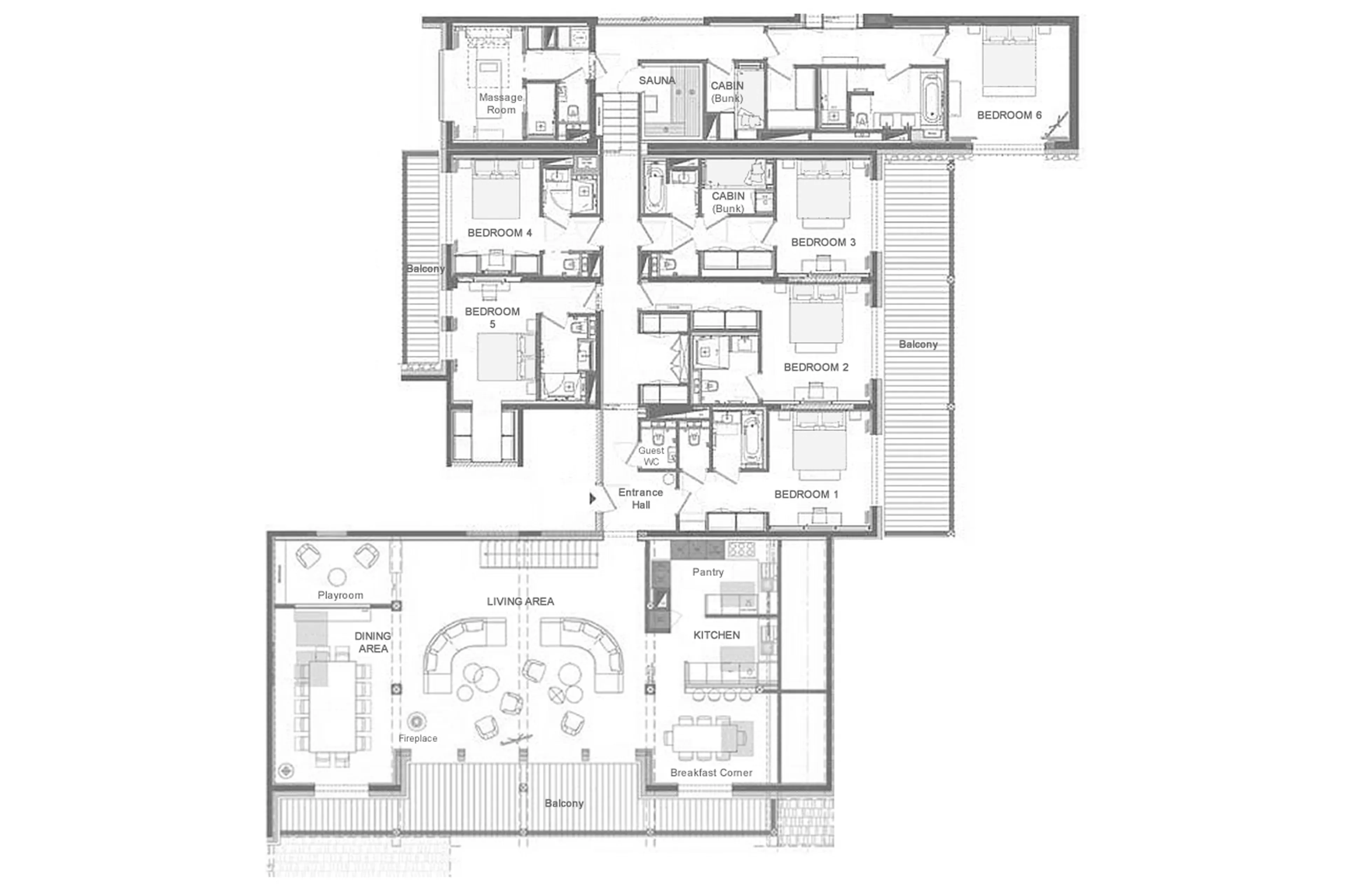 Main level floor plan of Apartment Antares Ursa 501 in Meribel