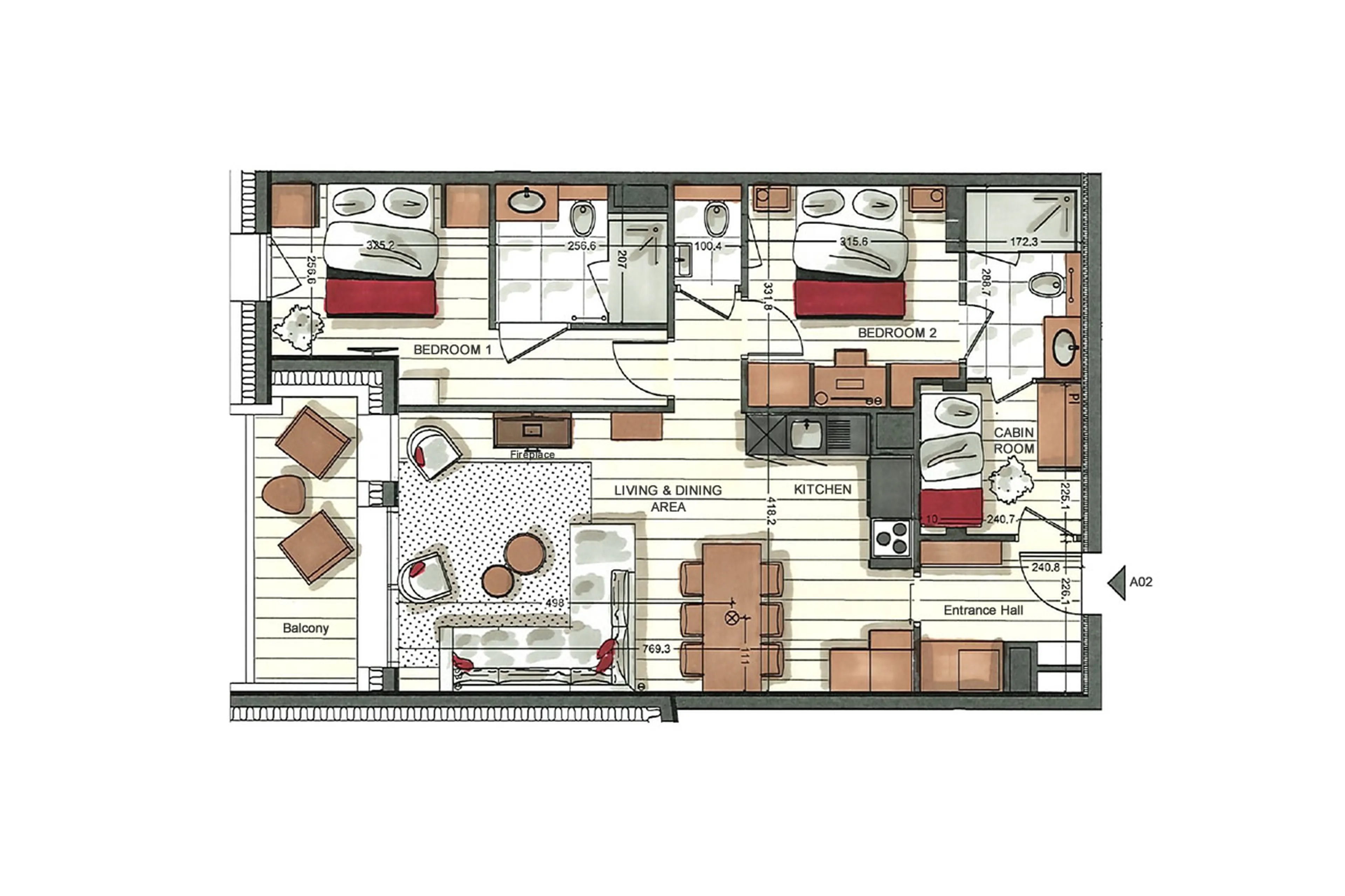 Floor plan of Vail Lodge Apartment A02 in Val d'Isere