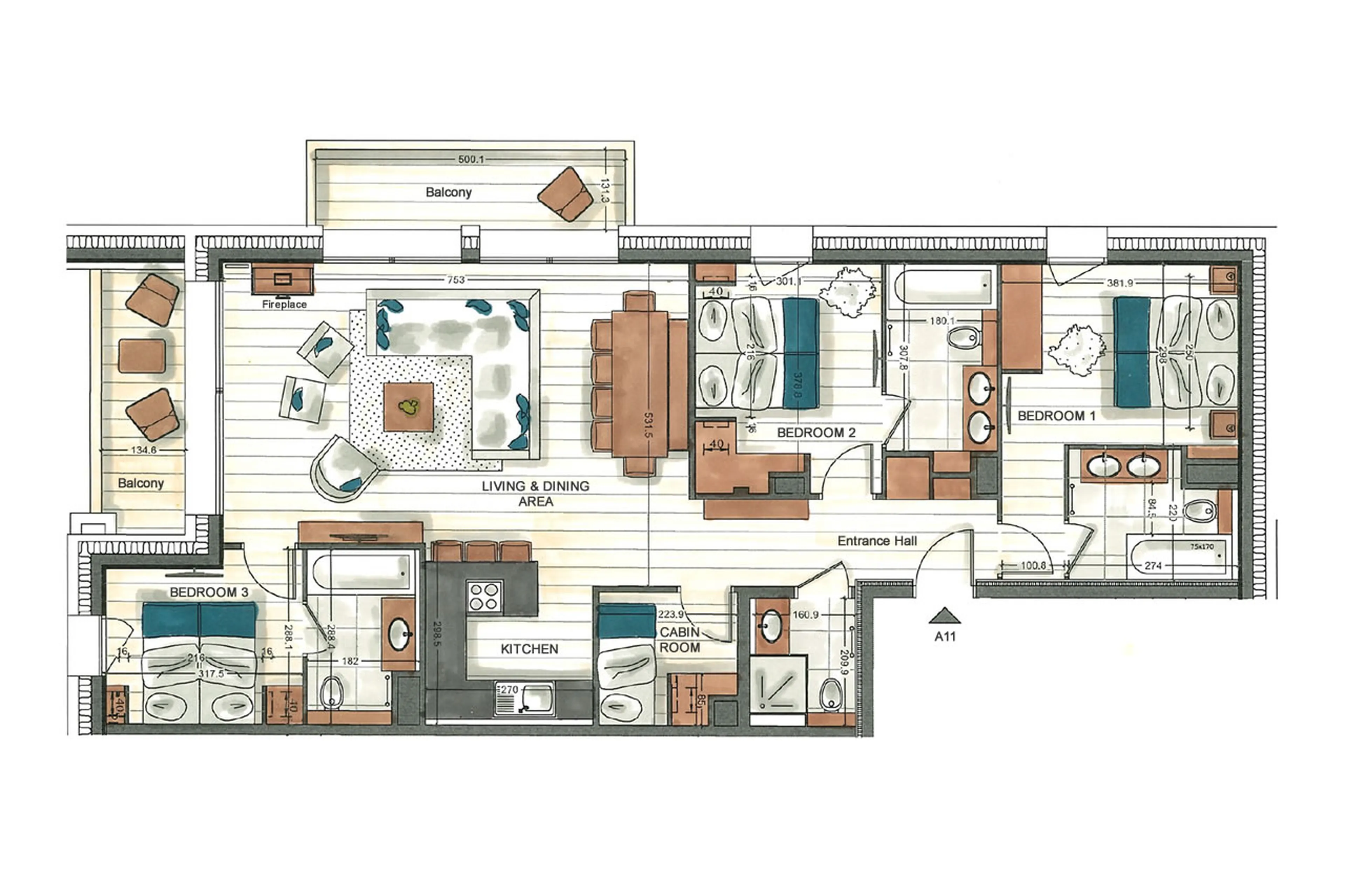 Floor plan of Apartment Vail Lodge A11 in Val d'Isere