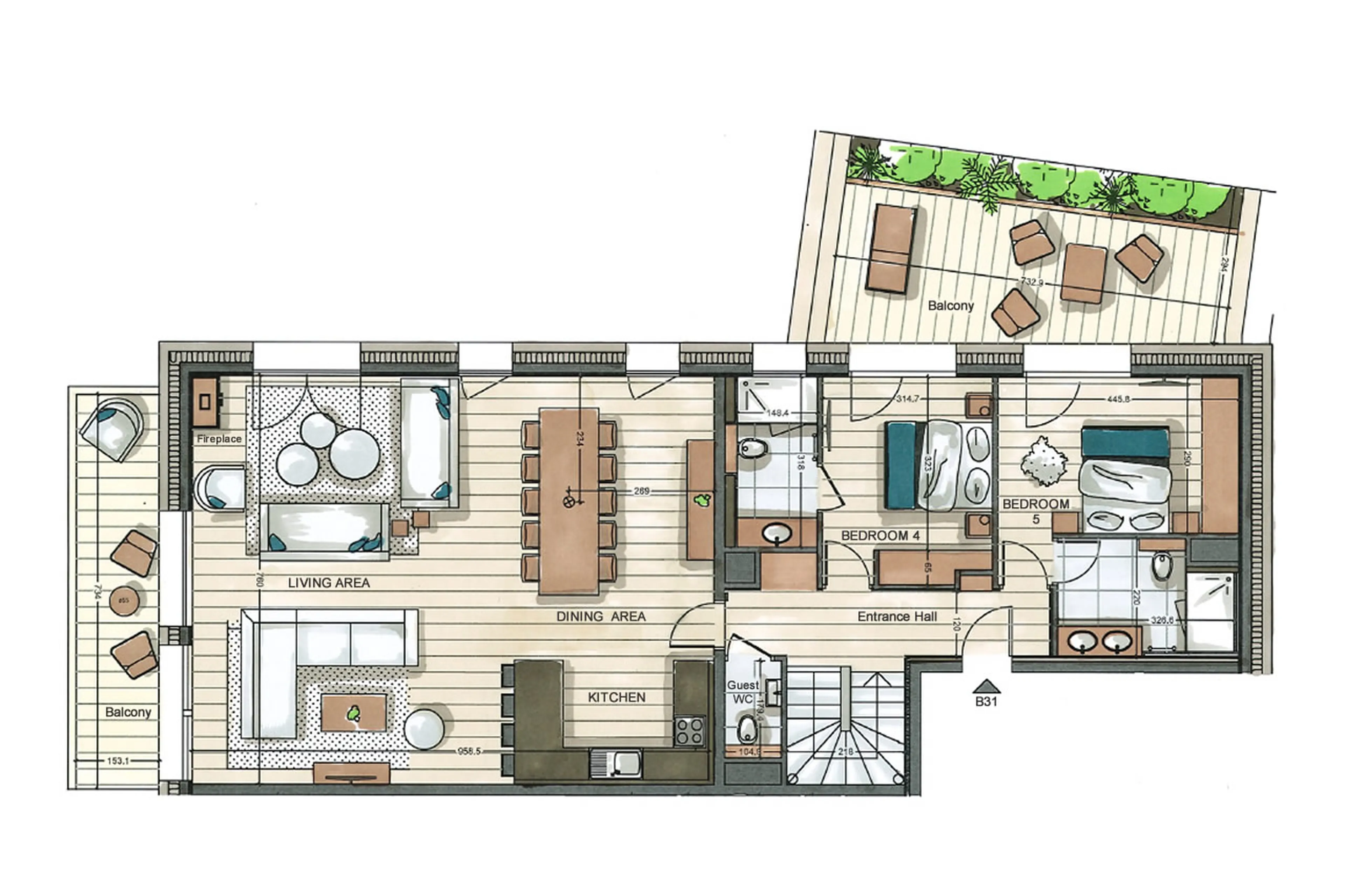 Main level floor plan of Vail Lodge Apartment B31 in Val d'Isere
