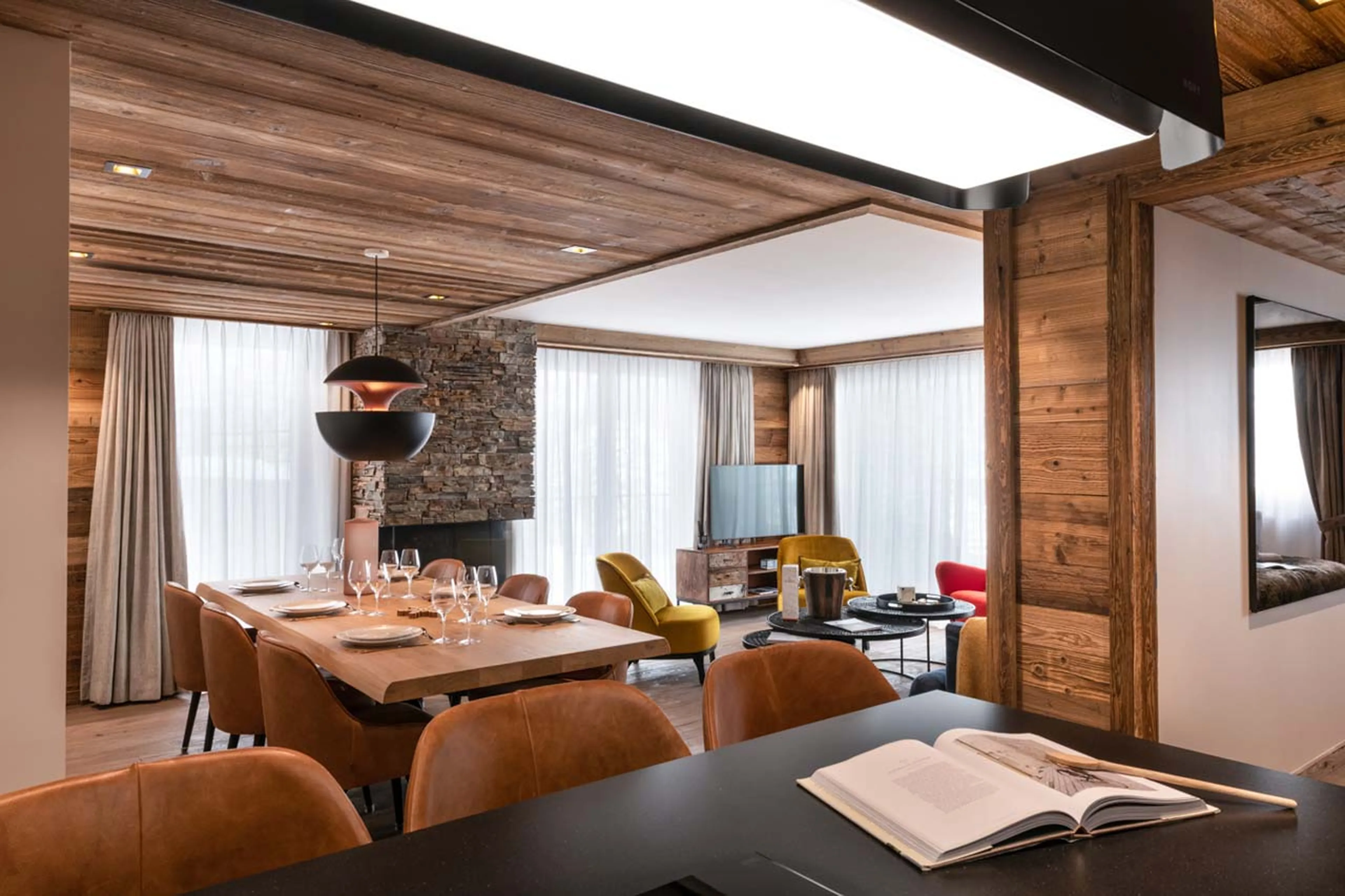 Dining table from kitchen in Apartment Vail Lodge A22 in Val d'Isere