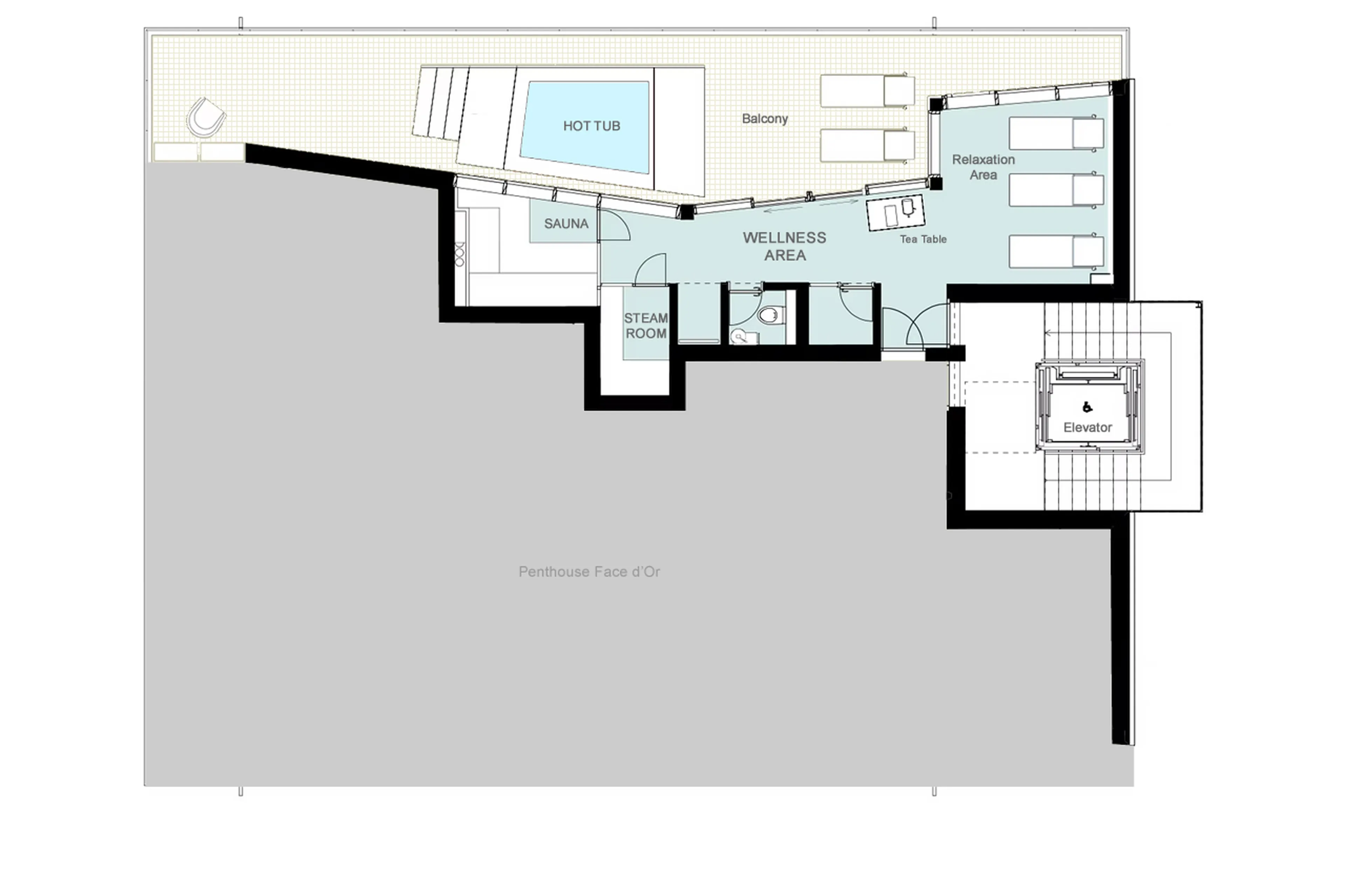 Wellness area floor plan of Apartment Wild Heart in Zermatt