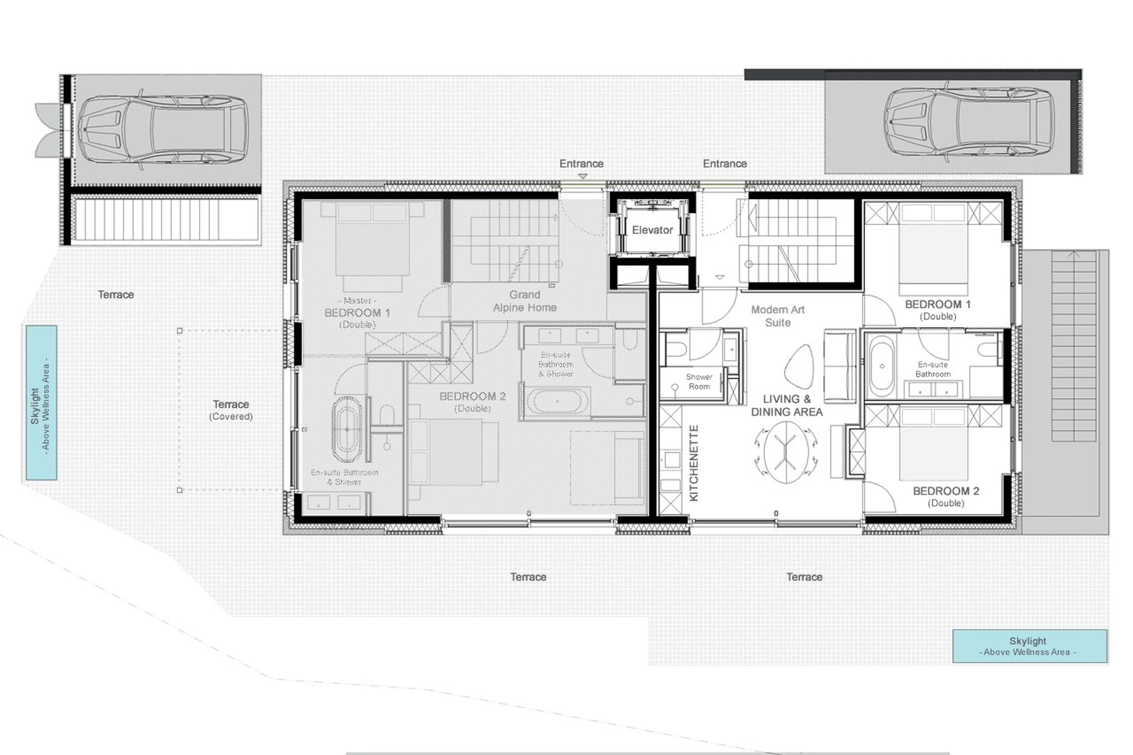 Level 0 floor plan of Arla Modern Art Suite in Lech
