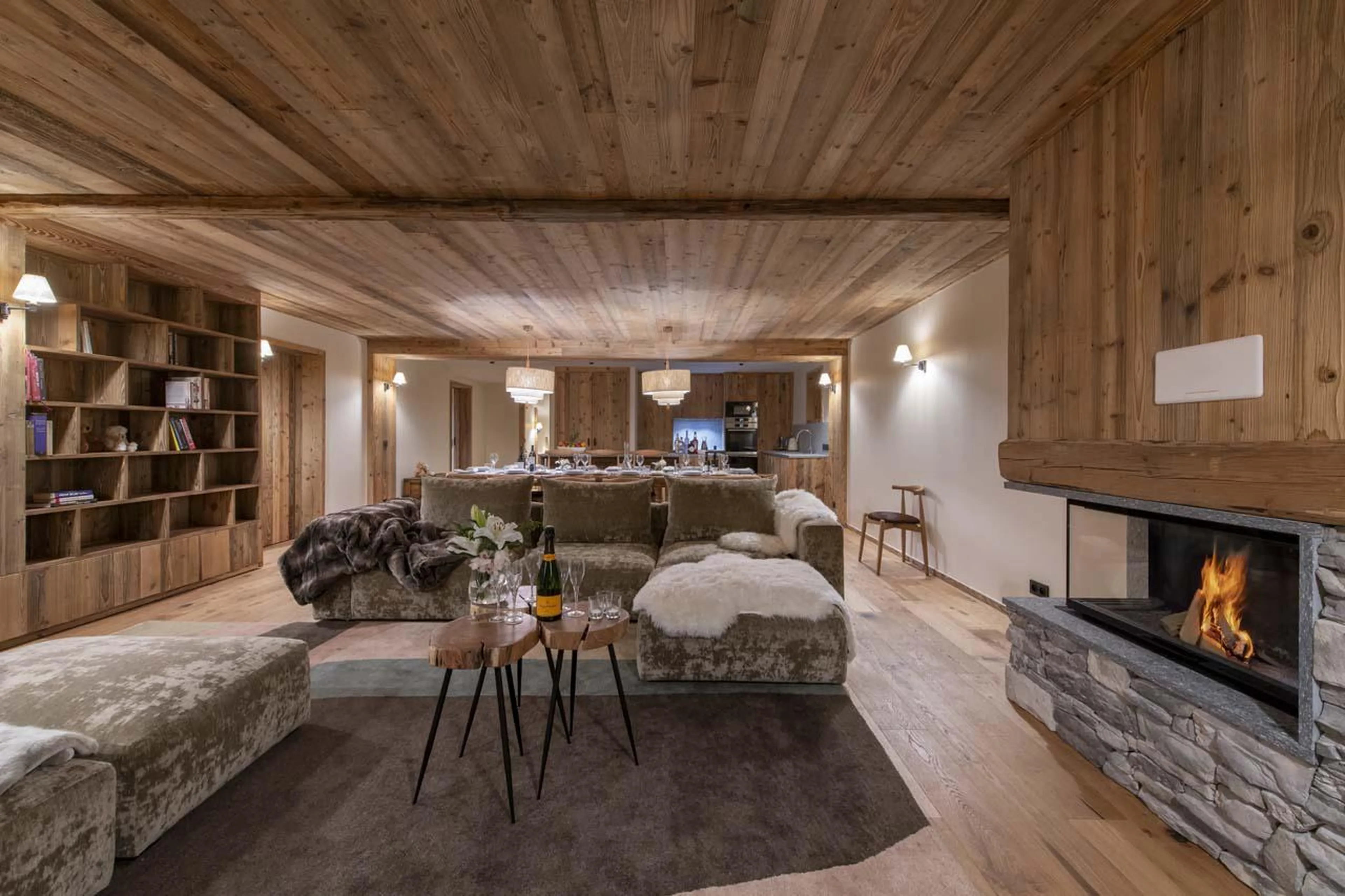Sofas and fireplace at Arolay Apartment 2 in Val d'Isere