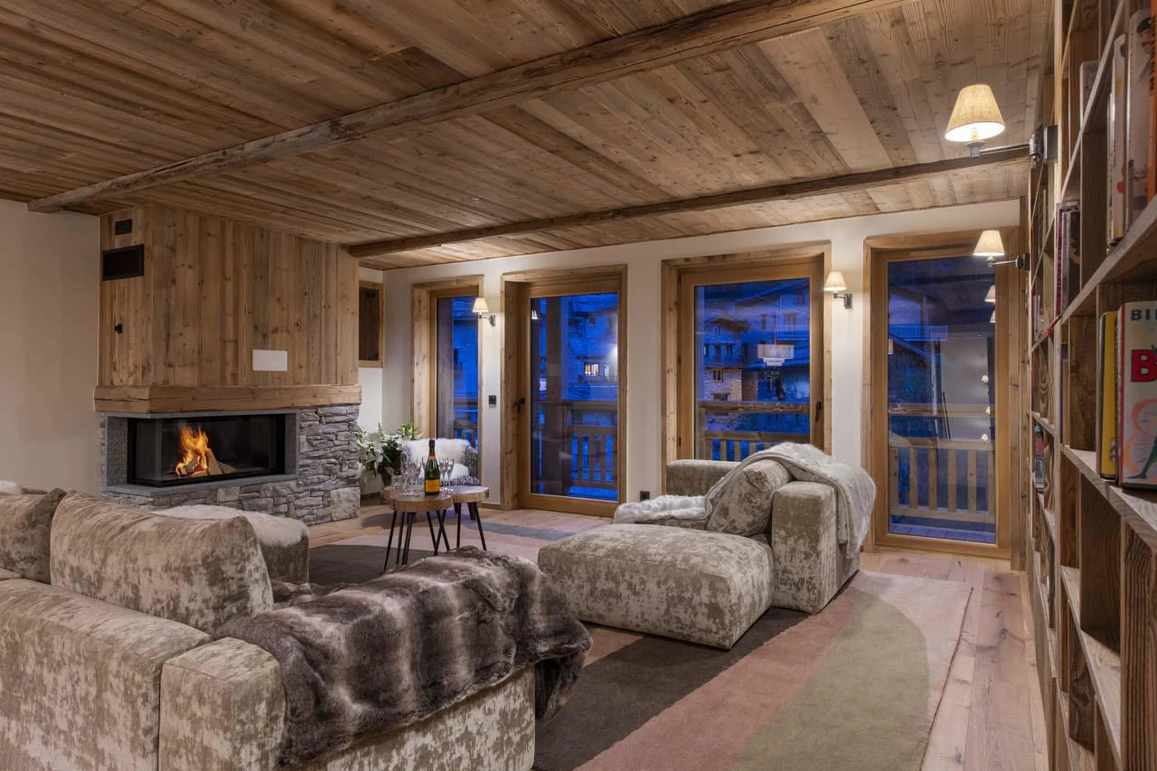 Fireplace in living area of Arolay Apartment 2 in Val d'Isere