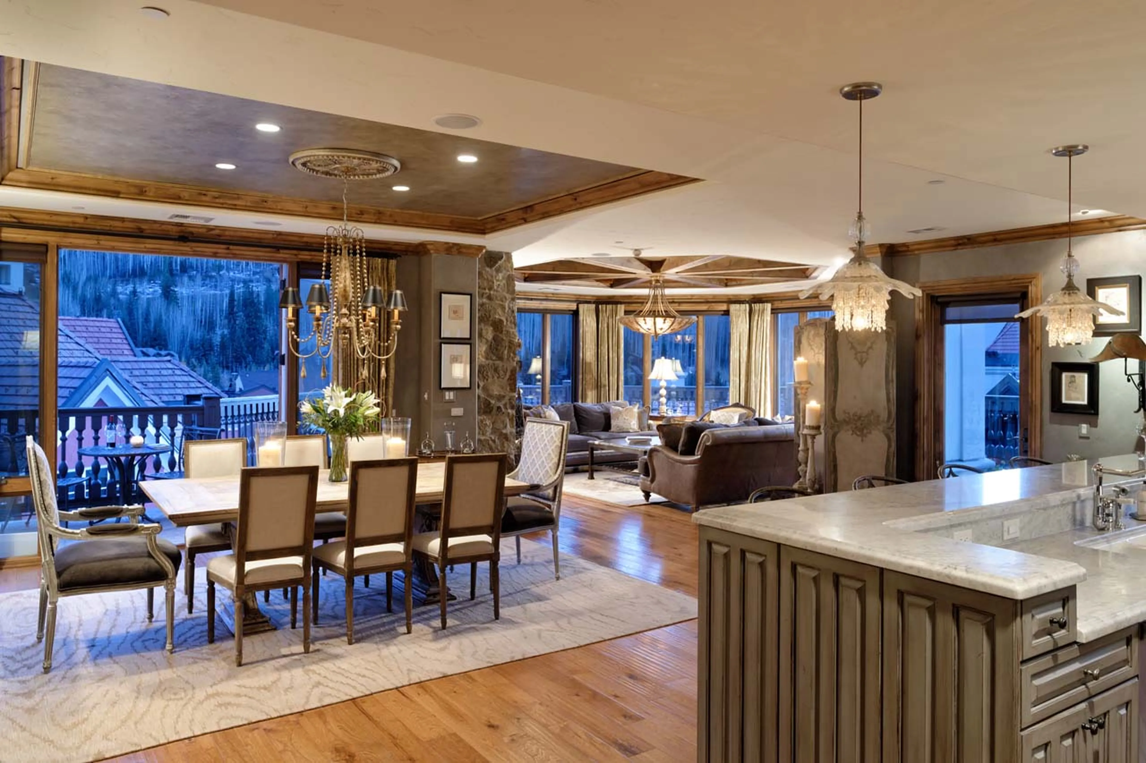 Open plan living and dining area at Arrabelle Chalet in Vail