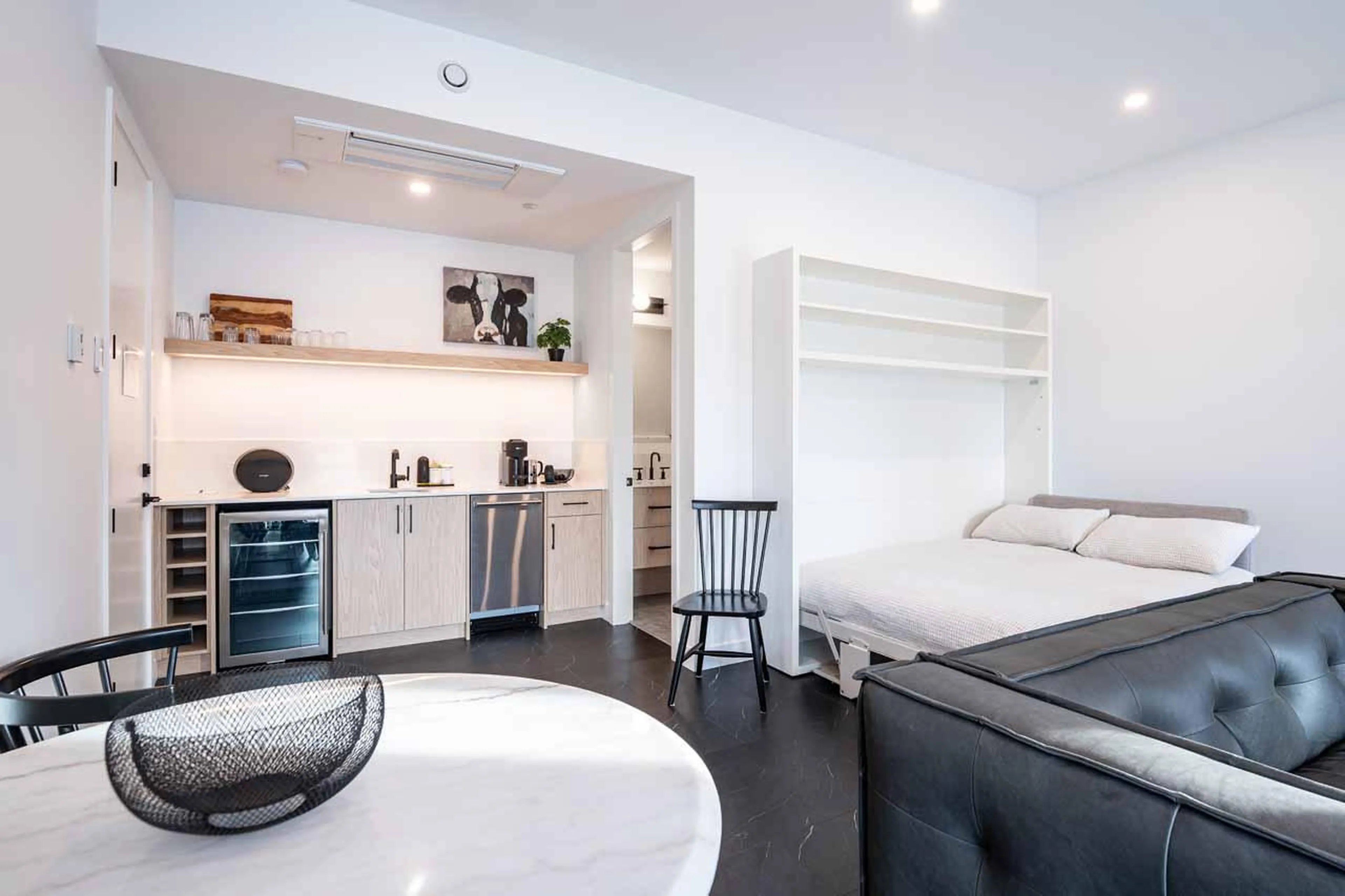 Bedroom with optional fold-out queen bed, or office space at Arrowhead Lodge in Revelstoke