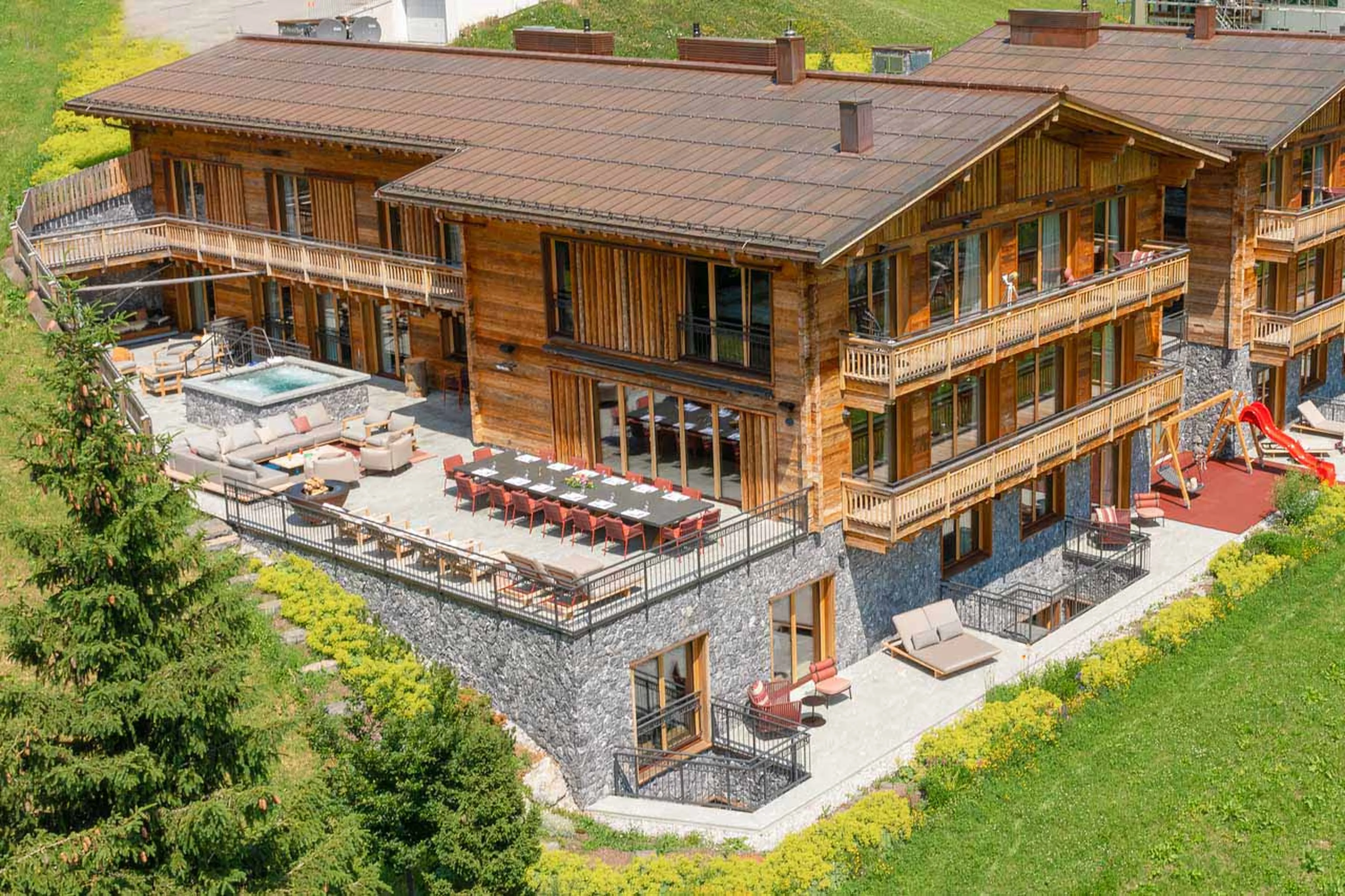 Terrace at Arula Chalets in Lech in summer