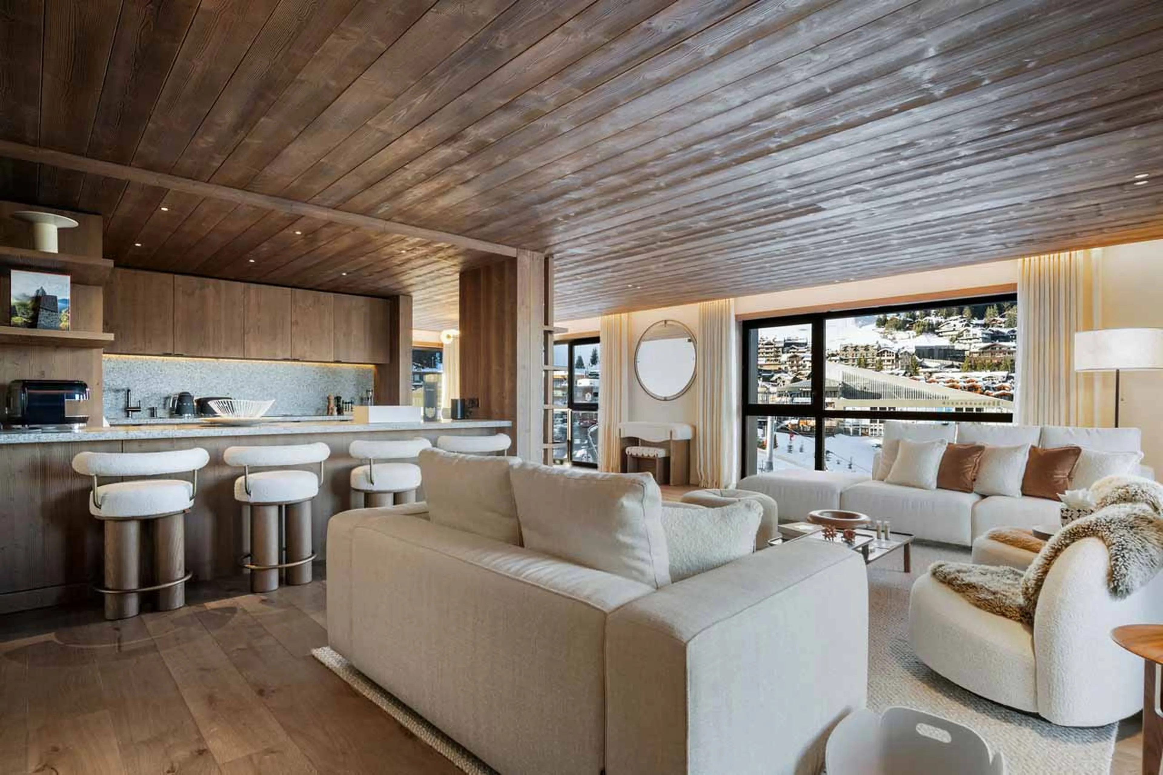 Sofas and breakfast bar at Atmosphere 801 in Courchevel 1850