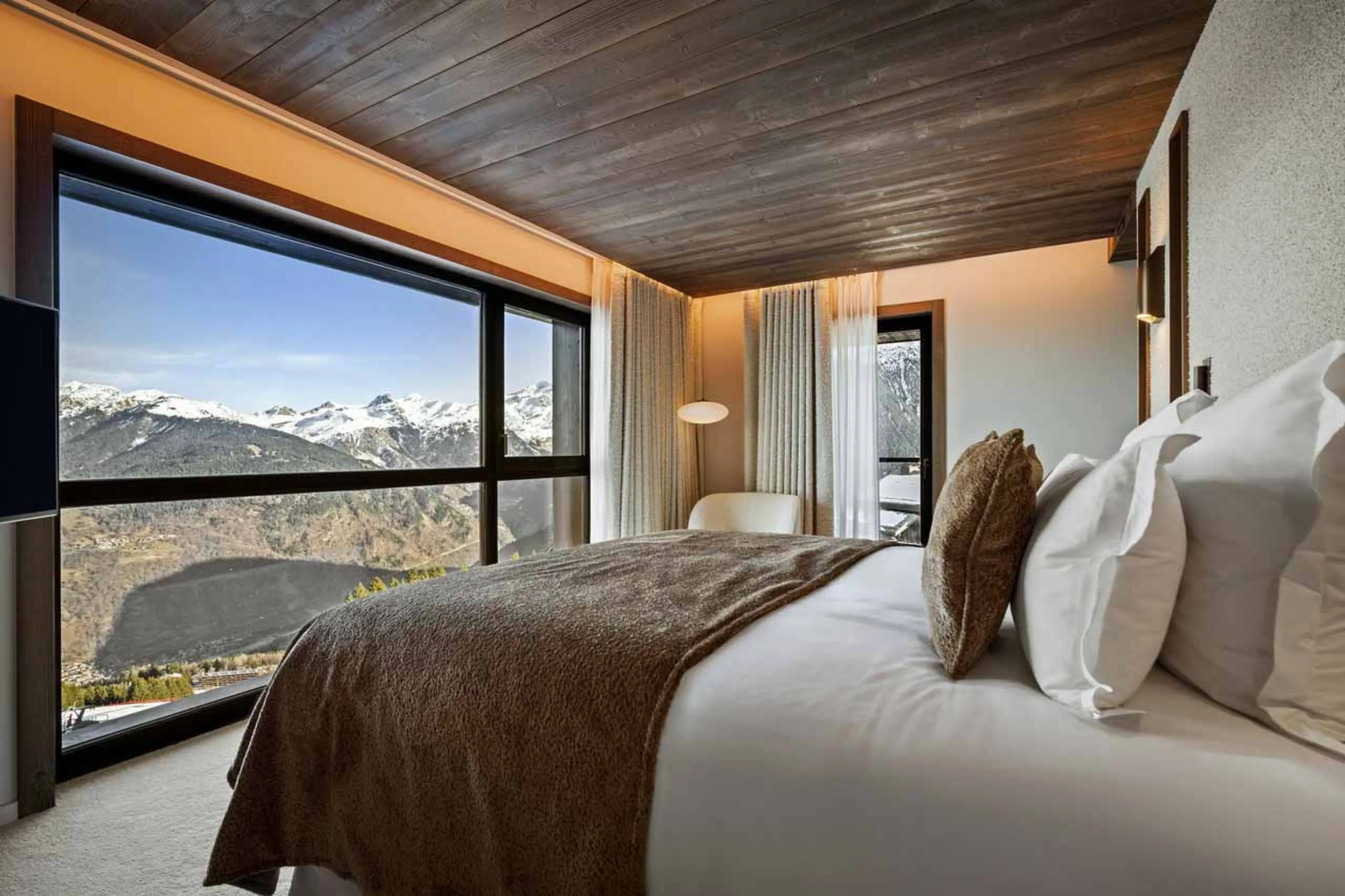 Mountain views from master bedroom at Atmosphere 802 in Courchevel 1850