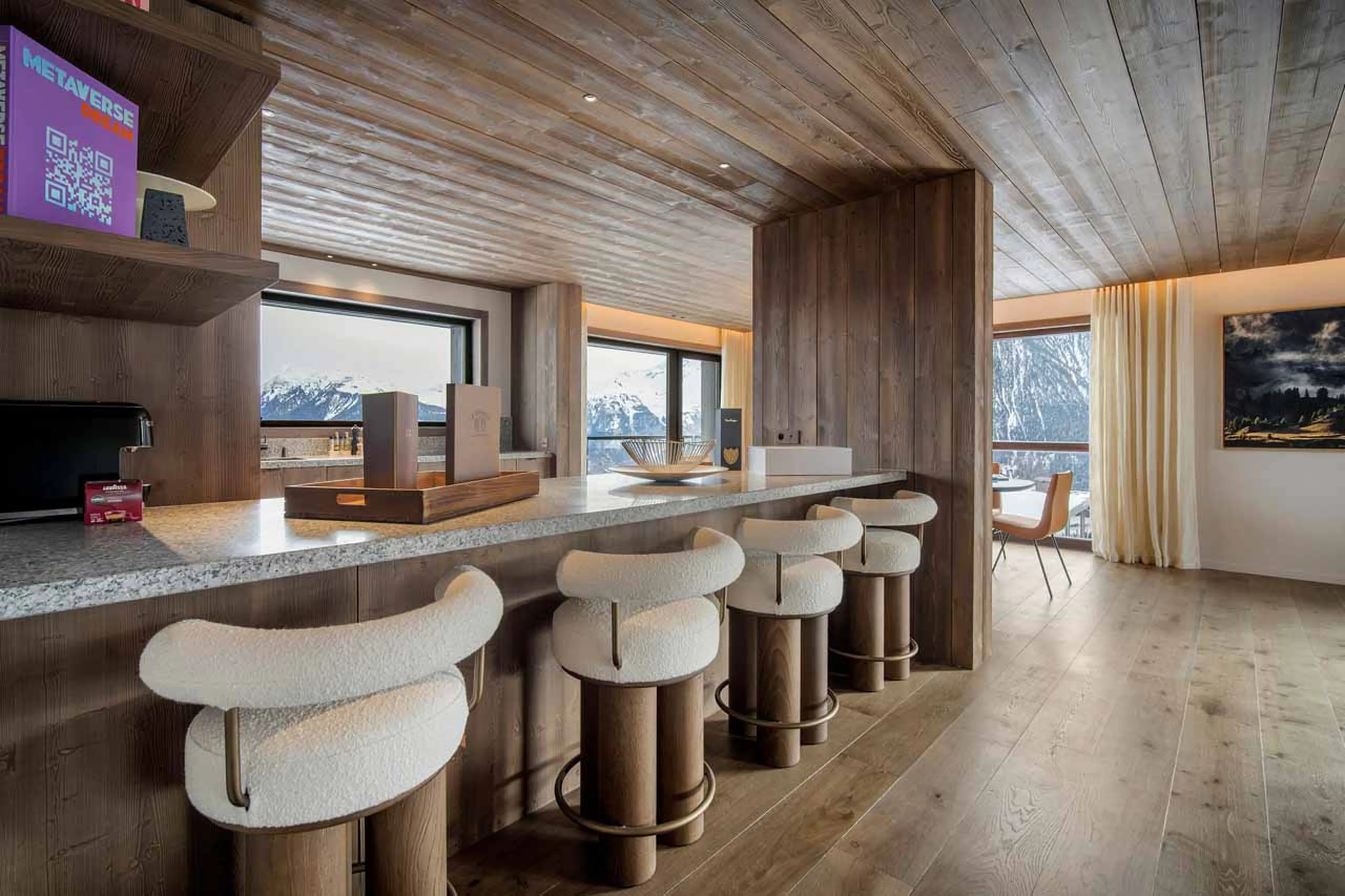 Kitchen with breakfast bar in Atmosphere Apartment 902, Courchevel 1850