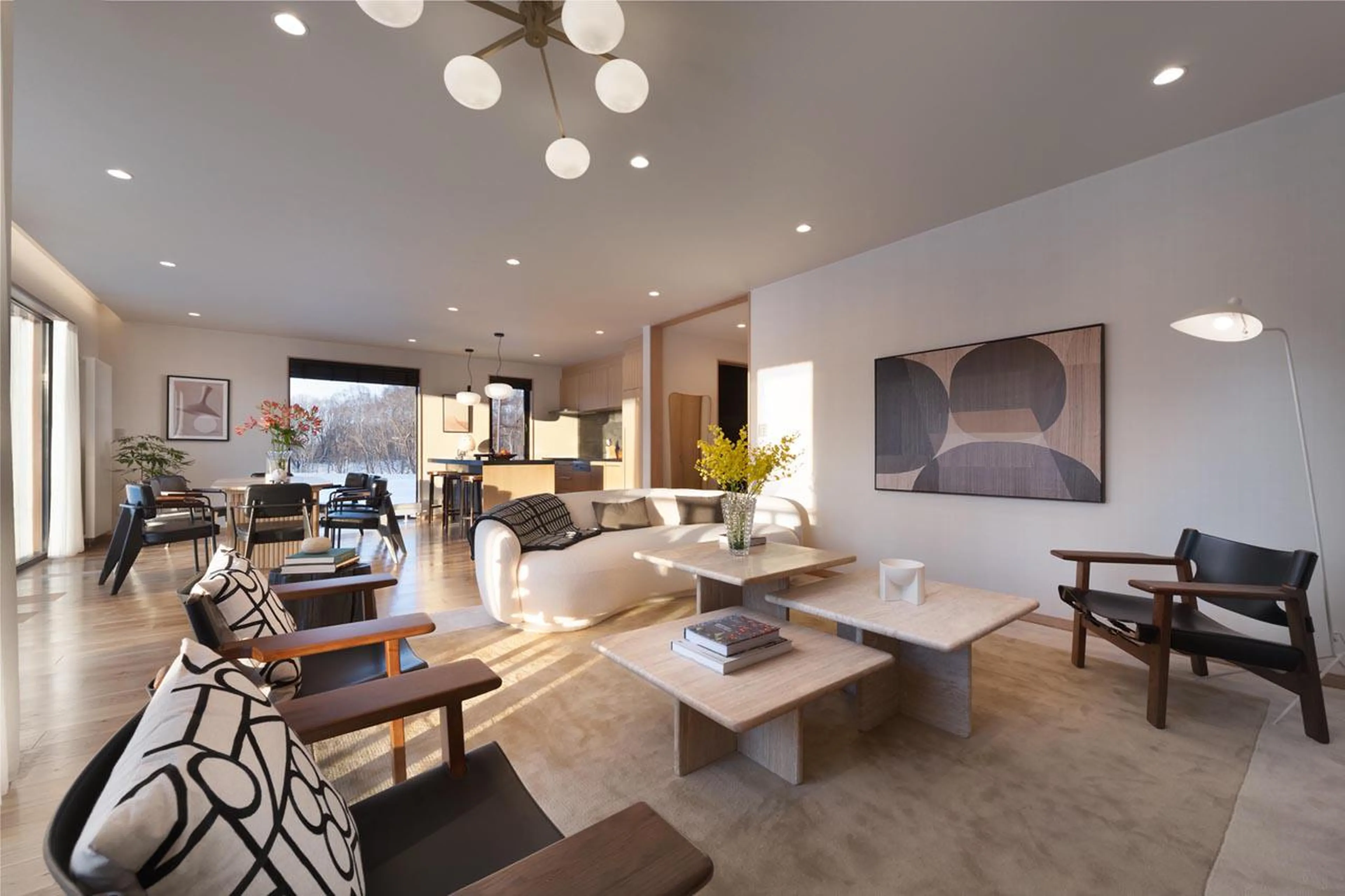 Living area overview at Awayuki Villa in Niseko