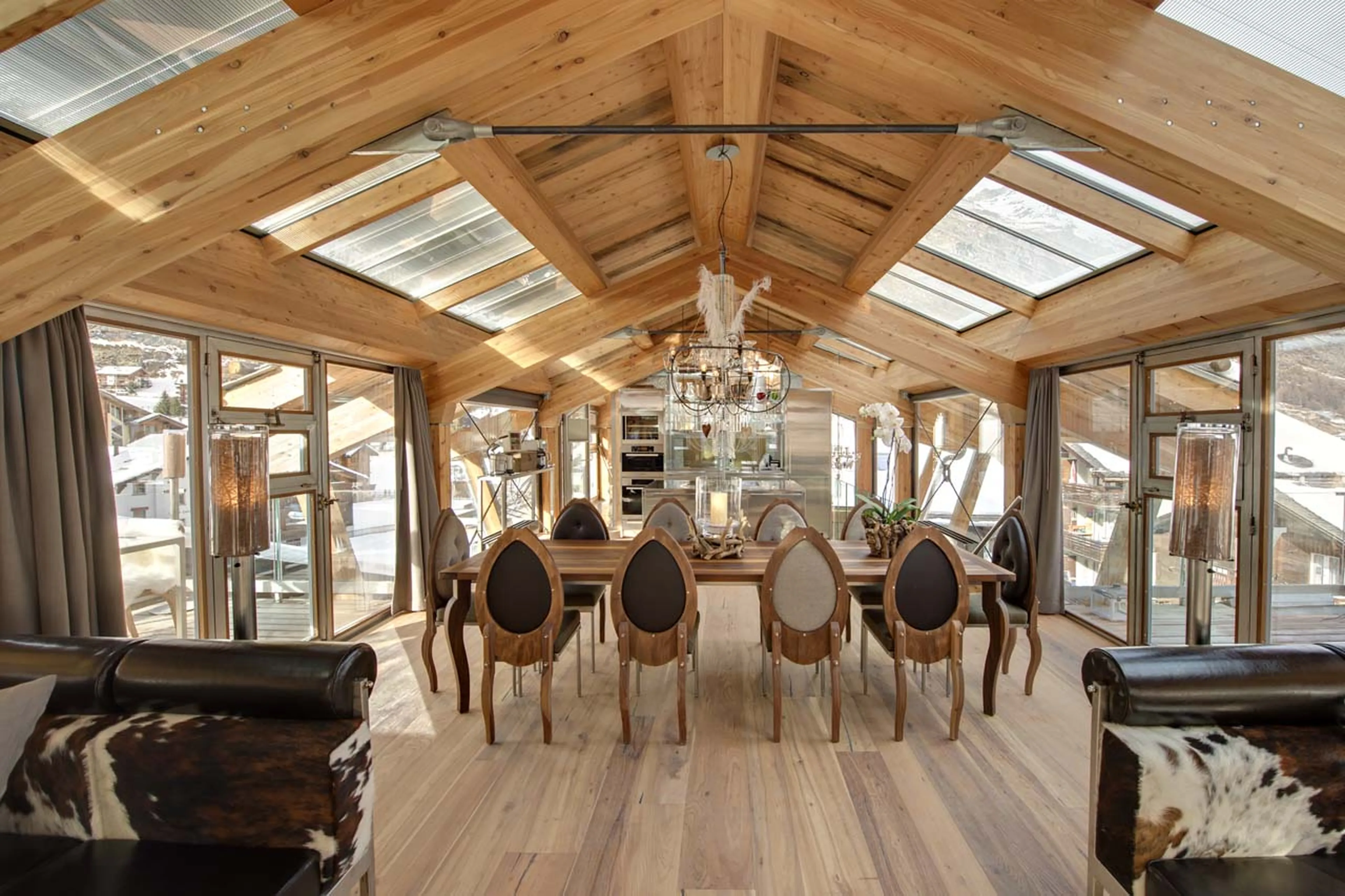 Open plan dining area at Backstage Chalet in Zermatt