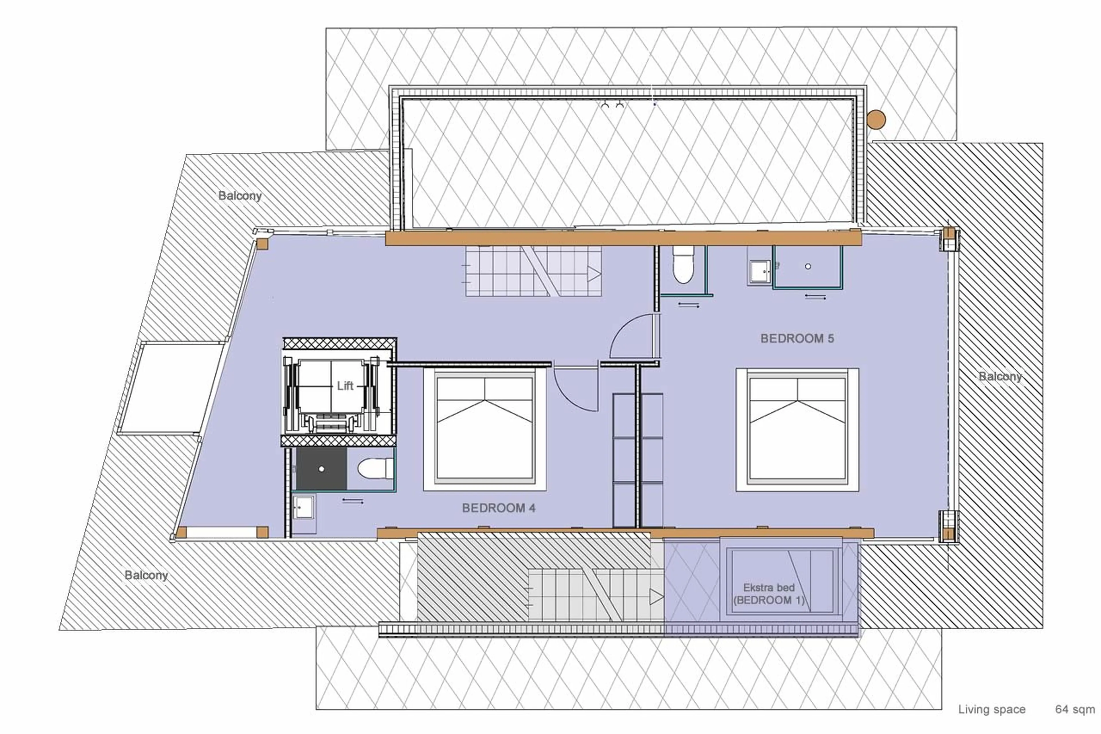 Level 2 floor plan of Backstage Chalet in Zermatt