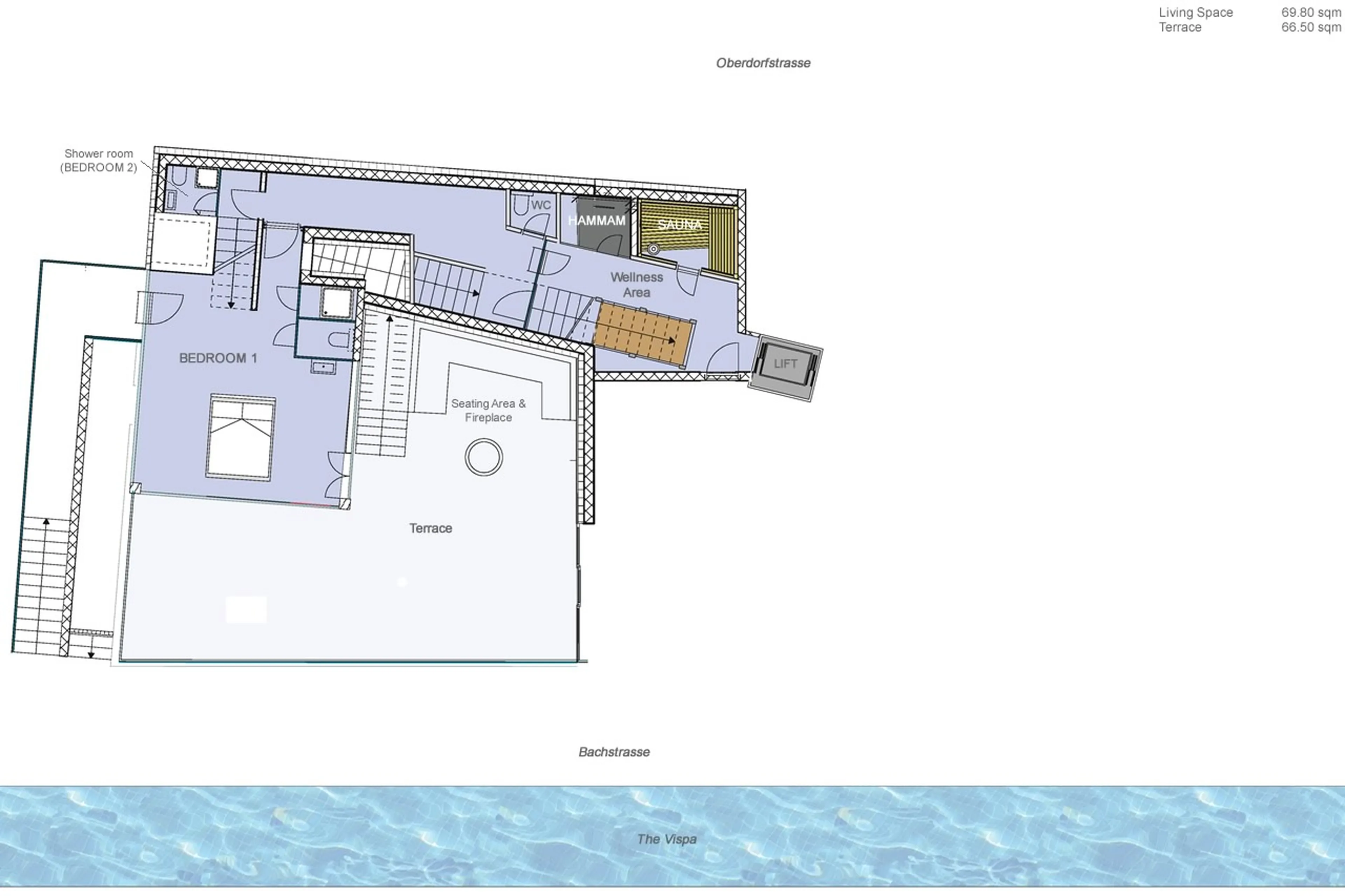 Level 0 floor plan of the Backstage Loft in Zermatt