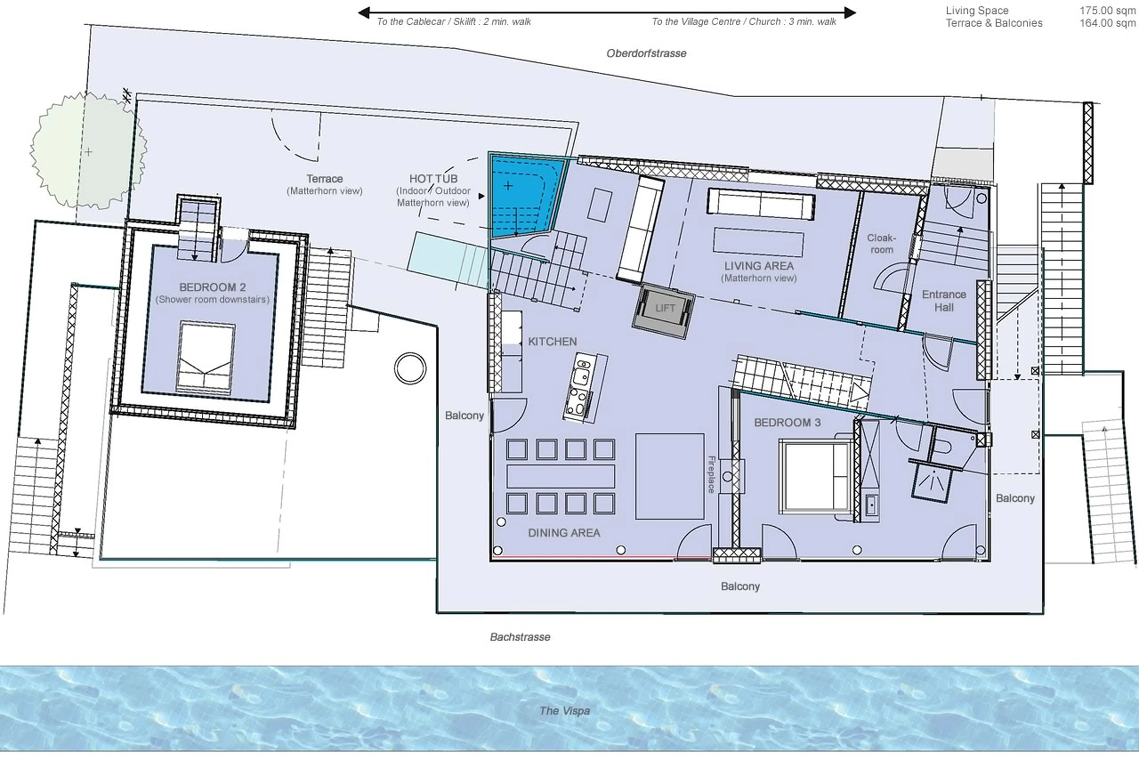Level 1 floor plan of the Backstage Loft in Zermatt