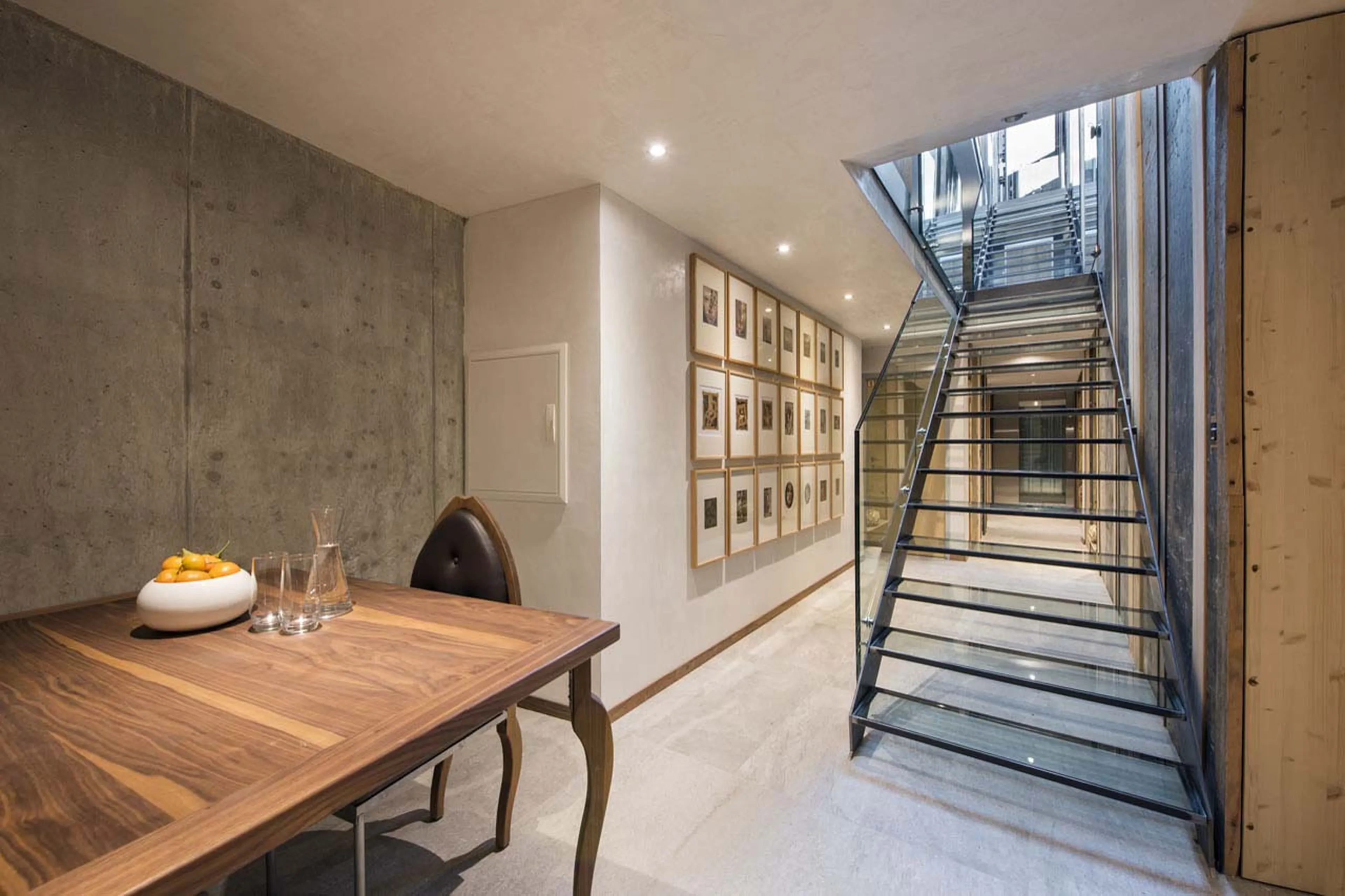 Hall and staircase at Backstage Luxury Loft in Zermatt