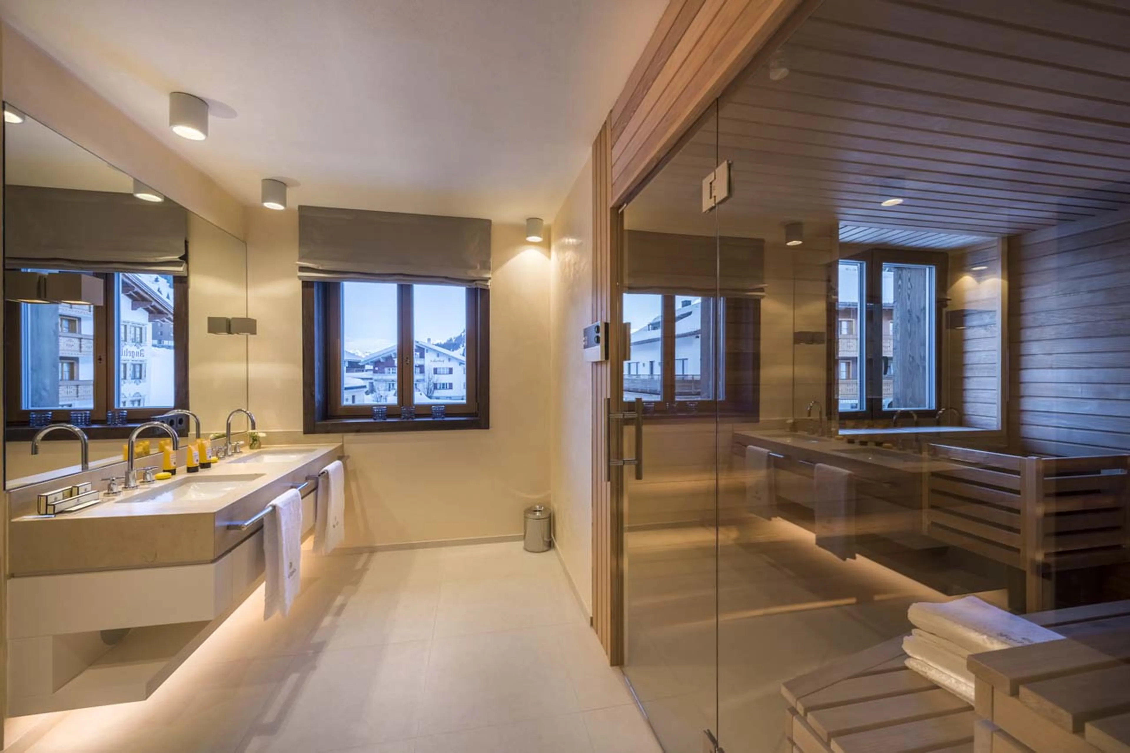 Sauna and shower at Exterior of Balegia Apartment 3 in Lech