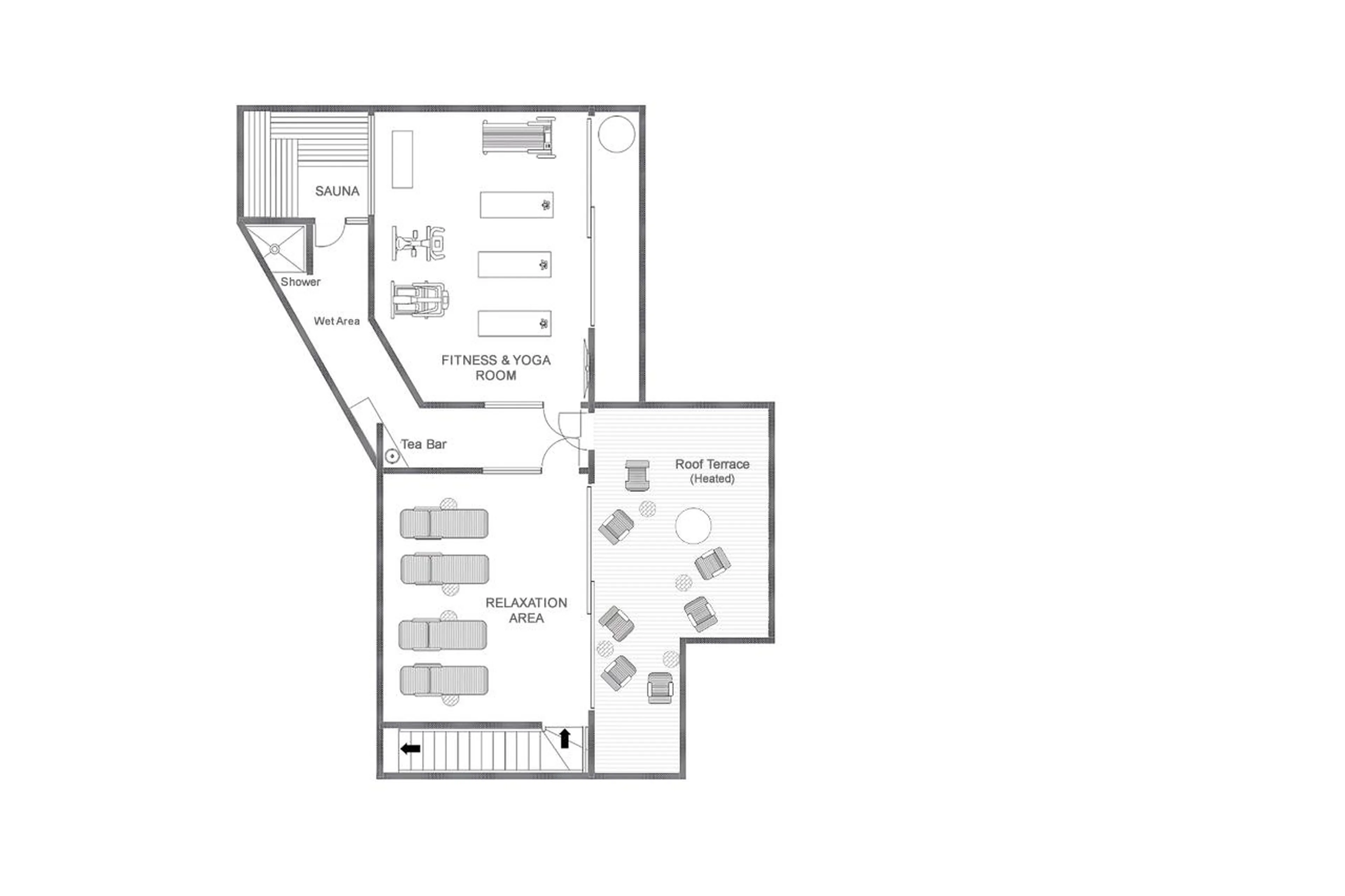 Upper Level floor plan of the Shared Spa of Balegia Apartment 4 in Lech