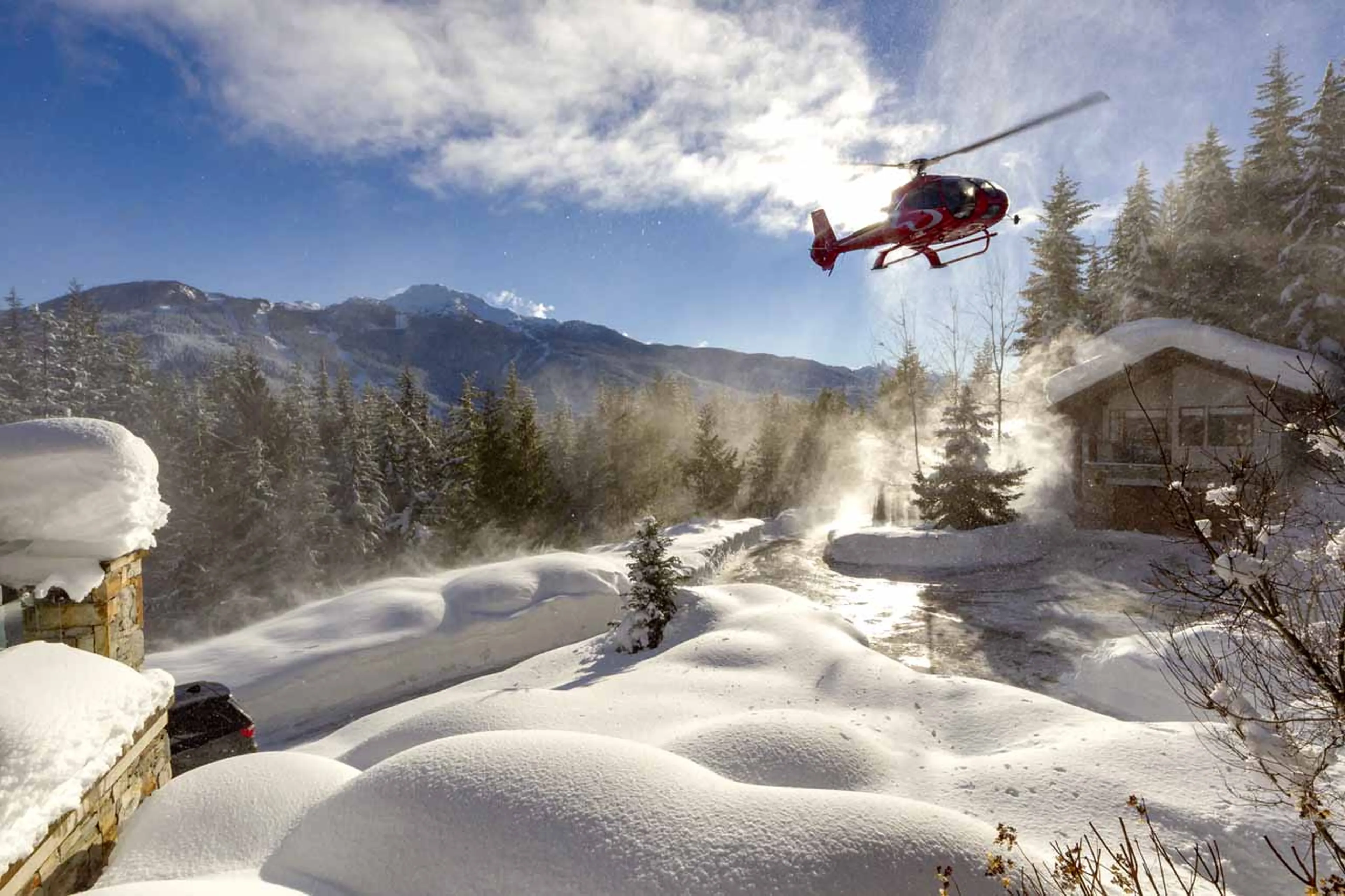 Exterior of Belmont Estate in Whistler and helipad