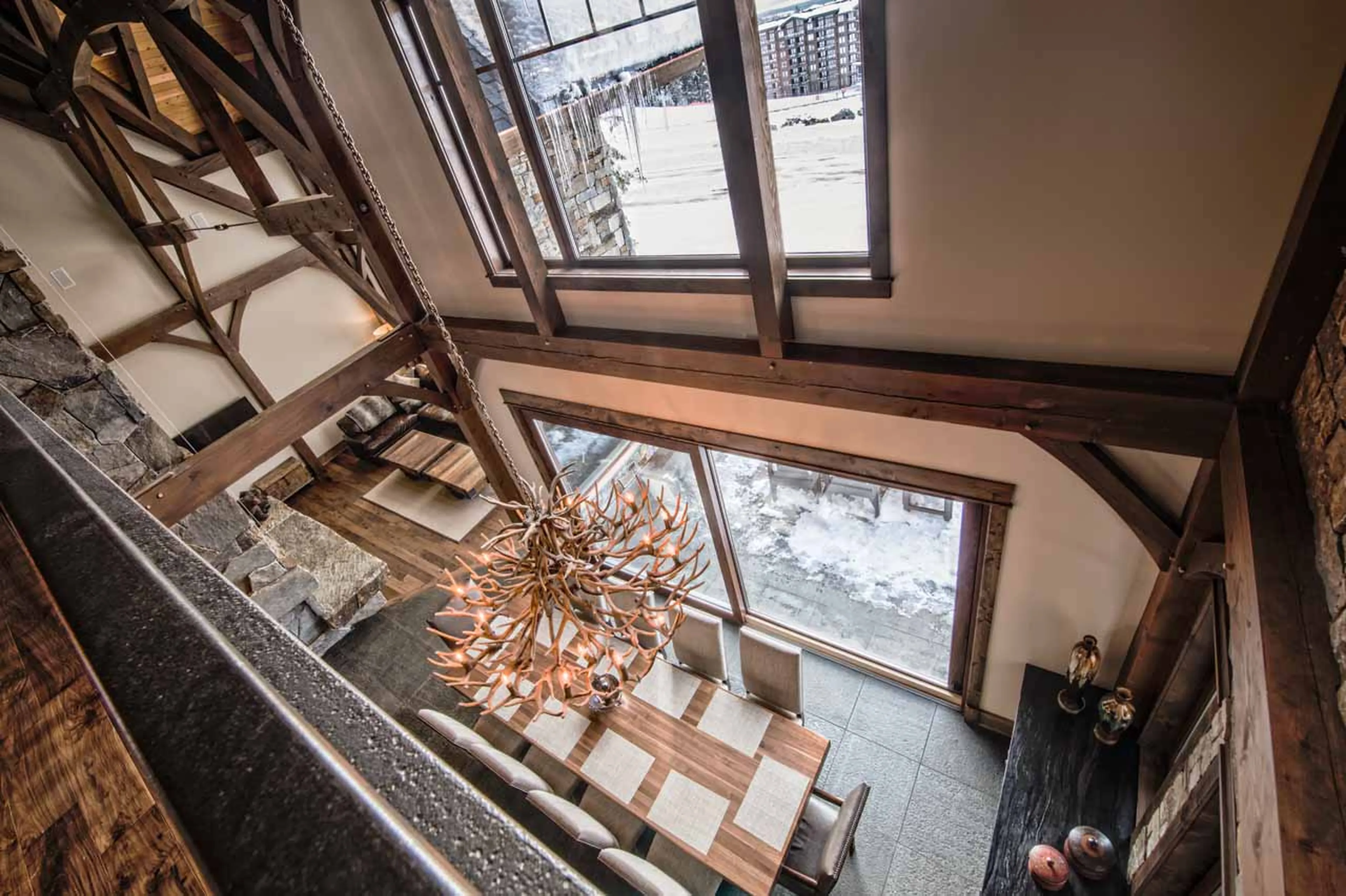 Aerial view of dining area at Bison Lodge in Revelstoke