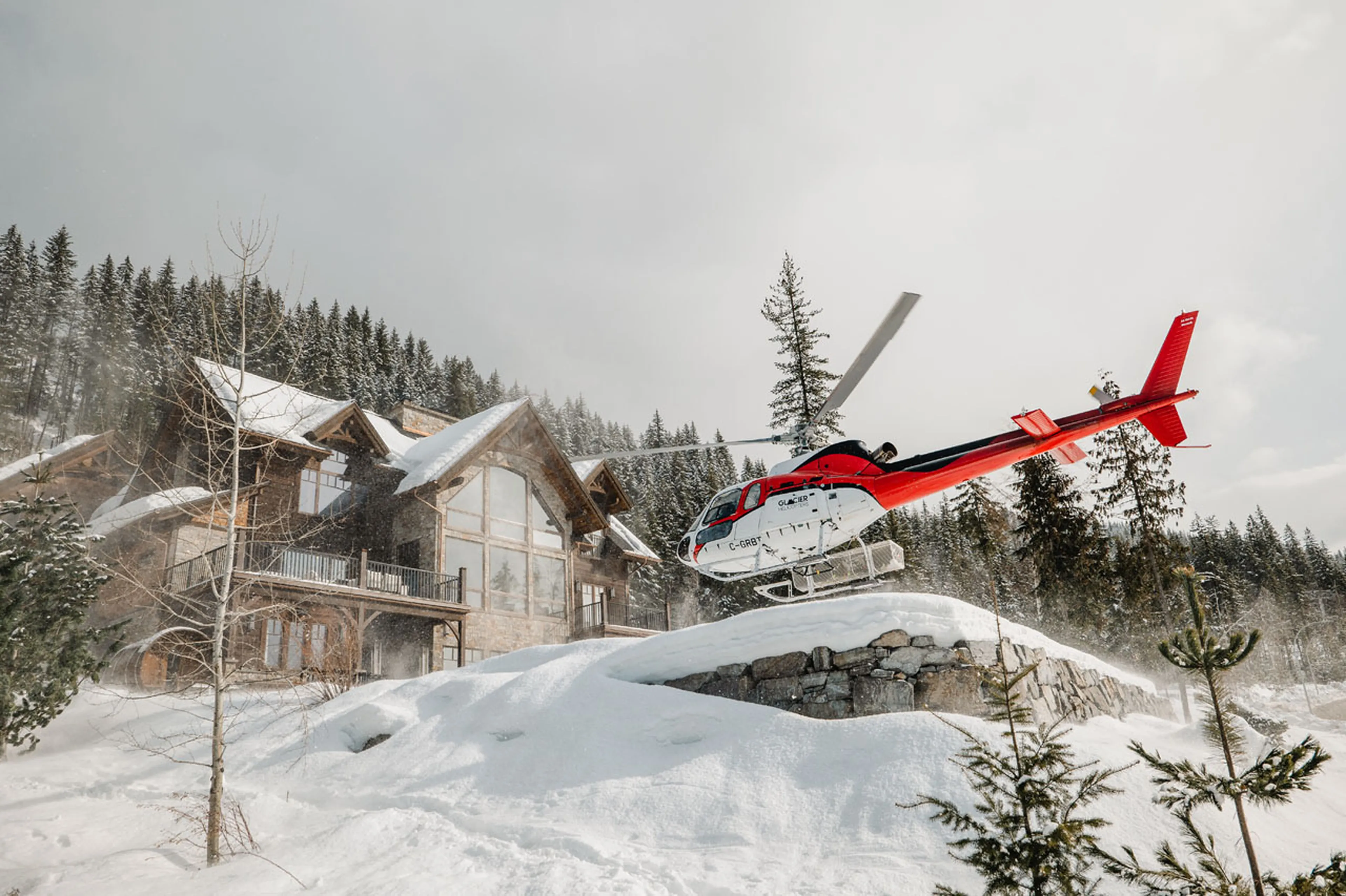 Heli skiing at Bison Lodge in Revelstoke