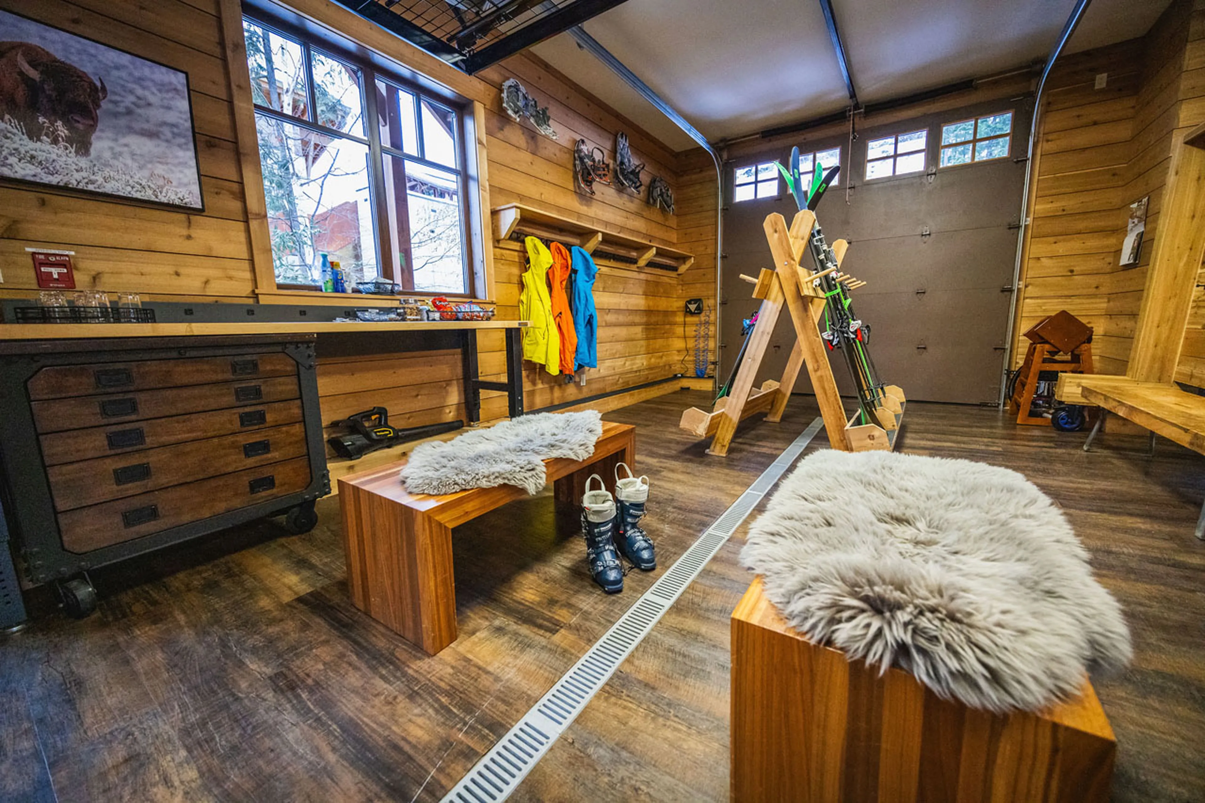 Ski room at Bison Lodge in Revelstoke