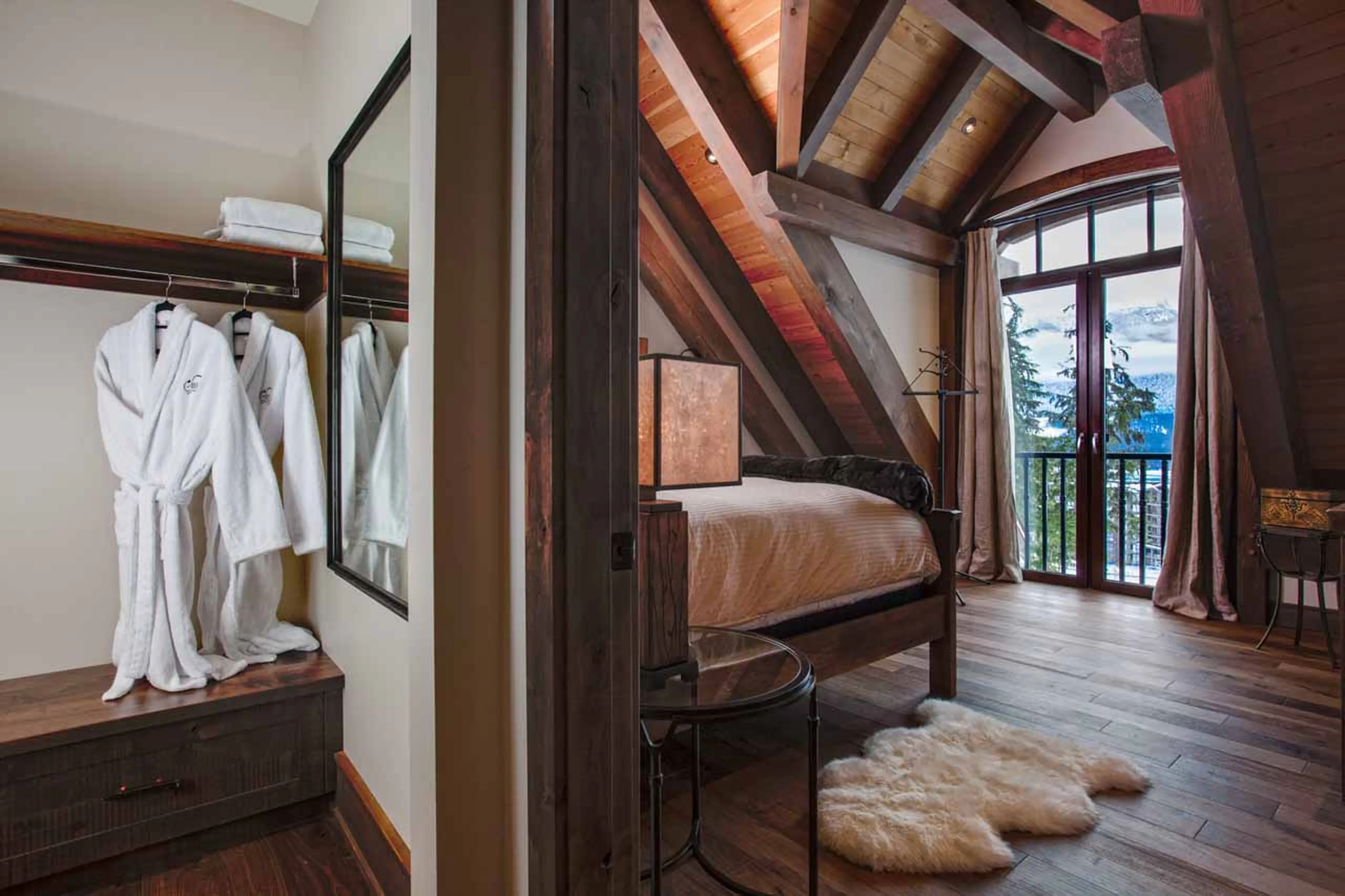 Walk-in wardrobe at Bison Lodge in Revelstoke