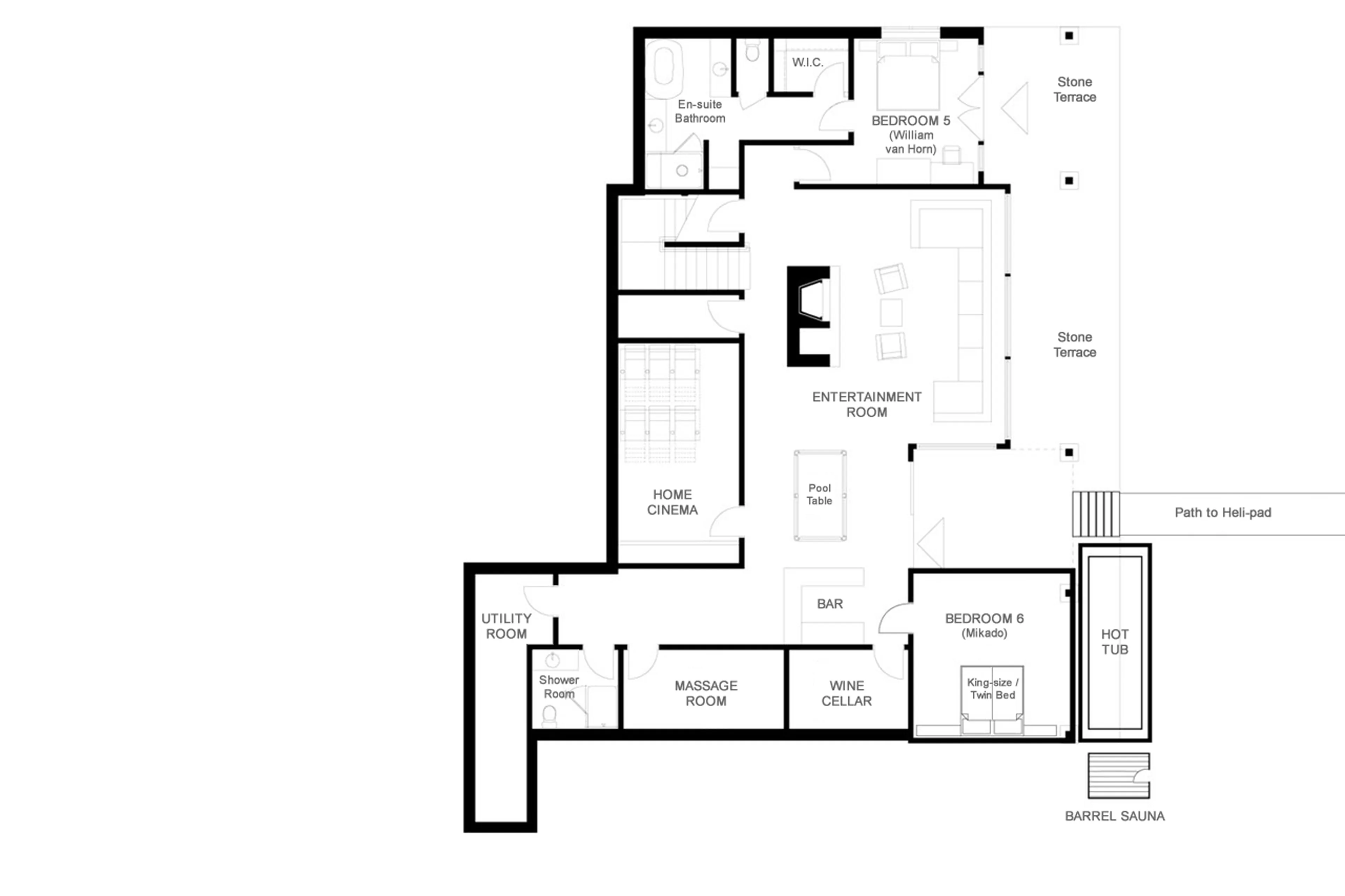 Lower level floor plan of Bison Lodge in Revelstoke