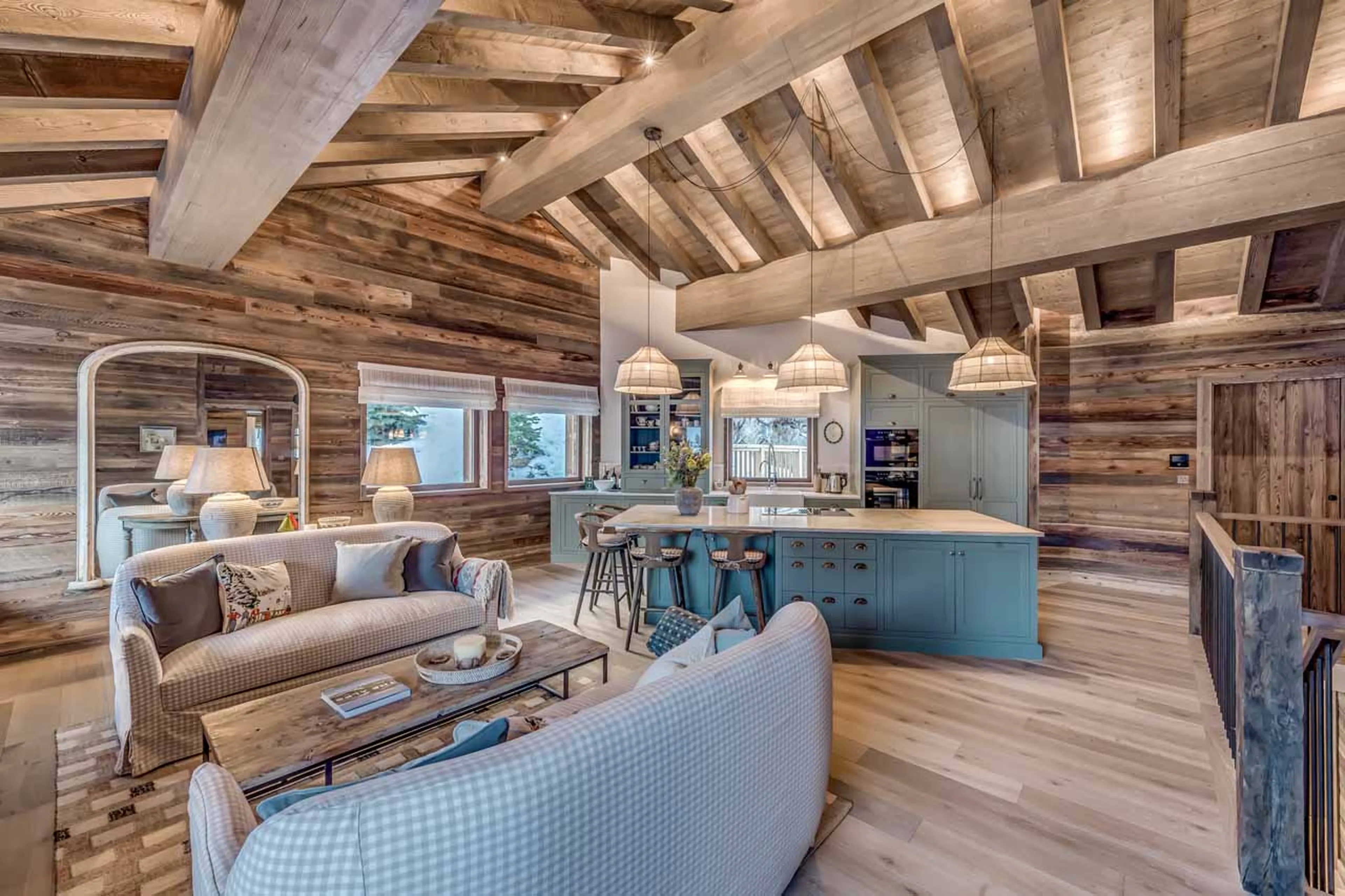 Kitchen and living area at Chalet Blackcomb in Val d'Isere