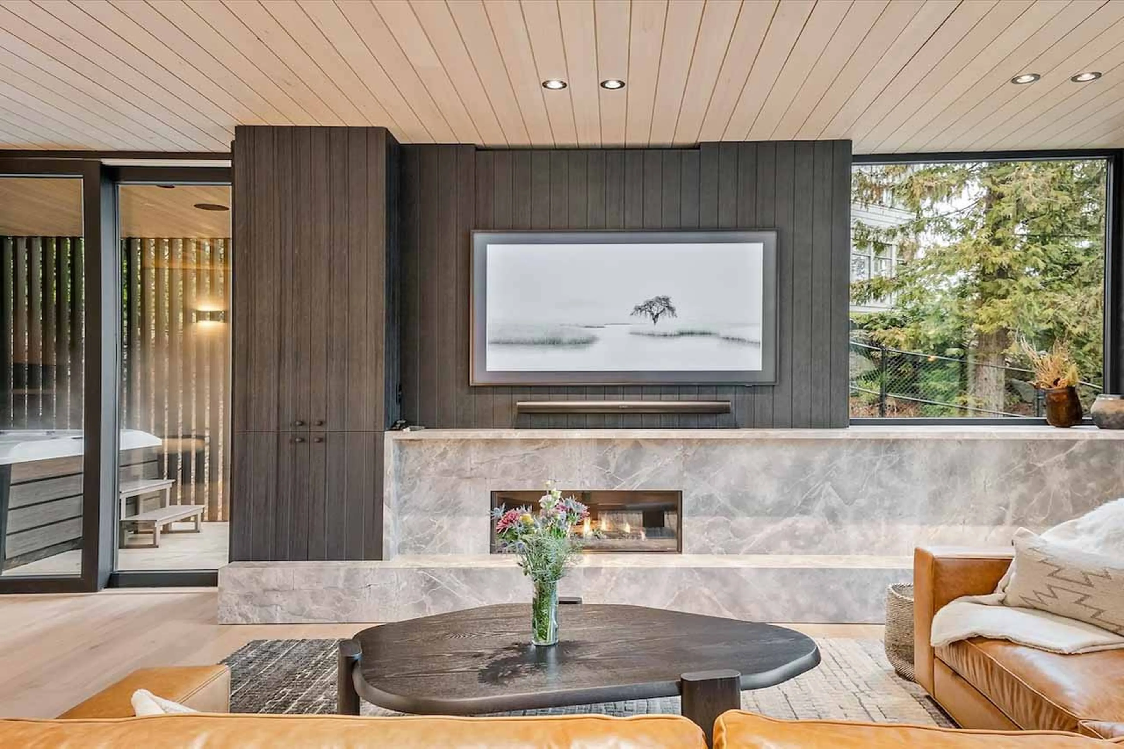 Living area TV at Blueberry Hill Retreat in Whistler