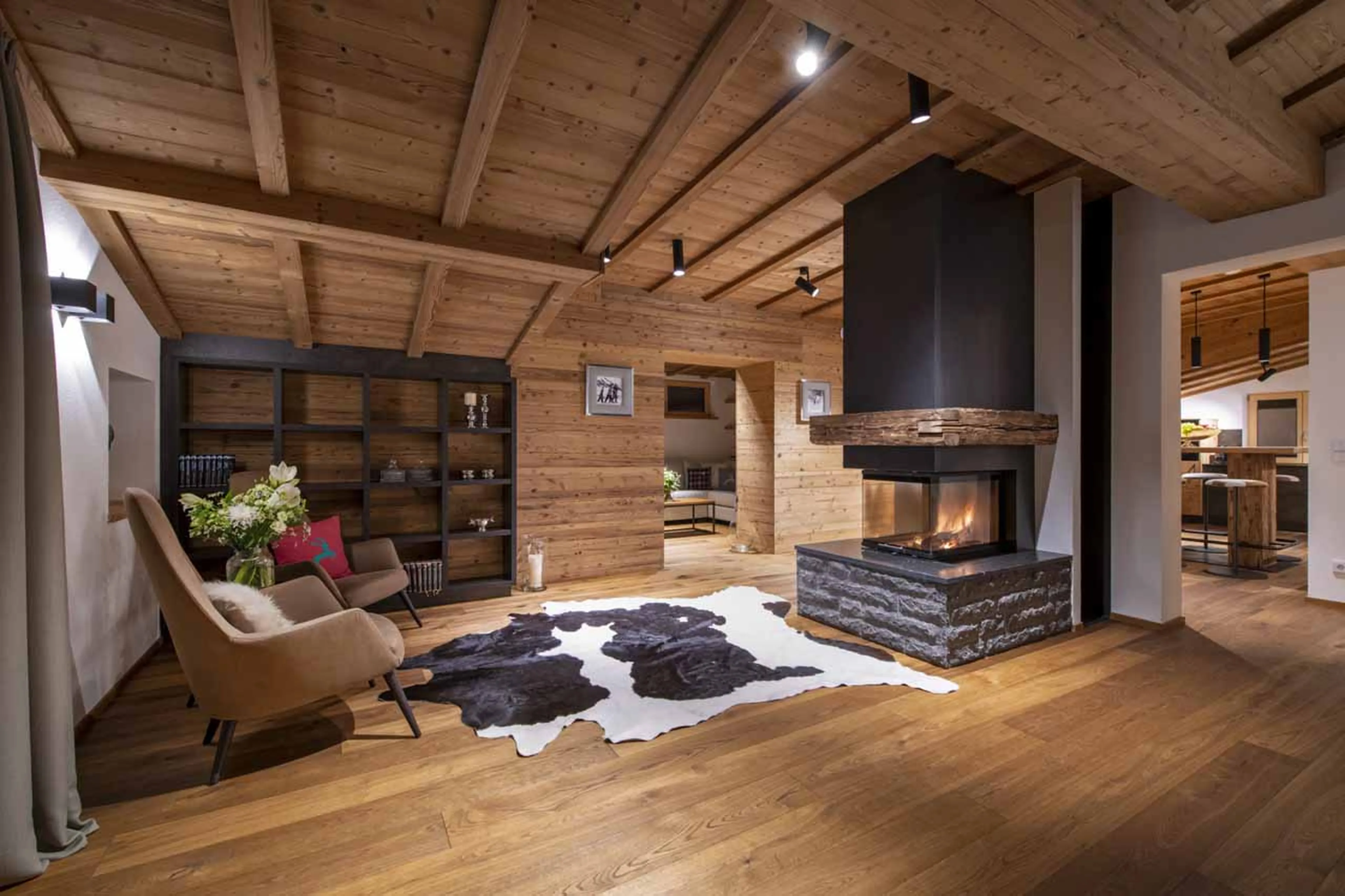 Central fireplace at Buhlhof Penthouse in Lech