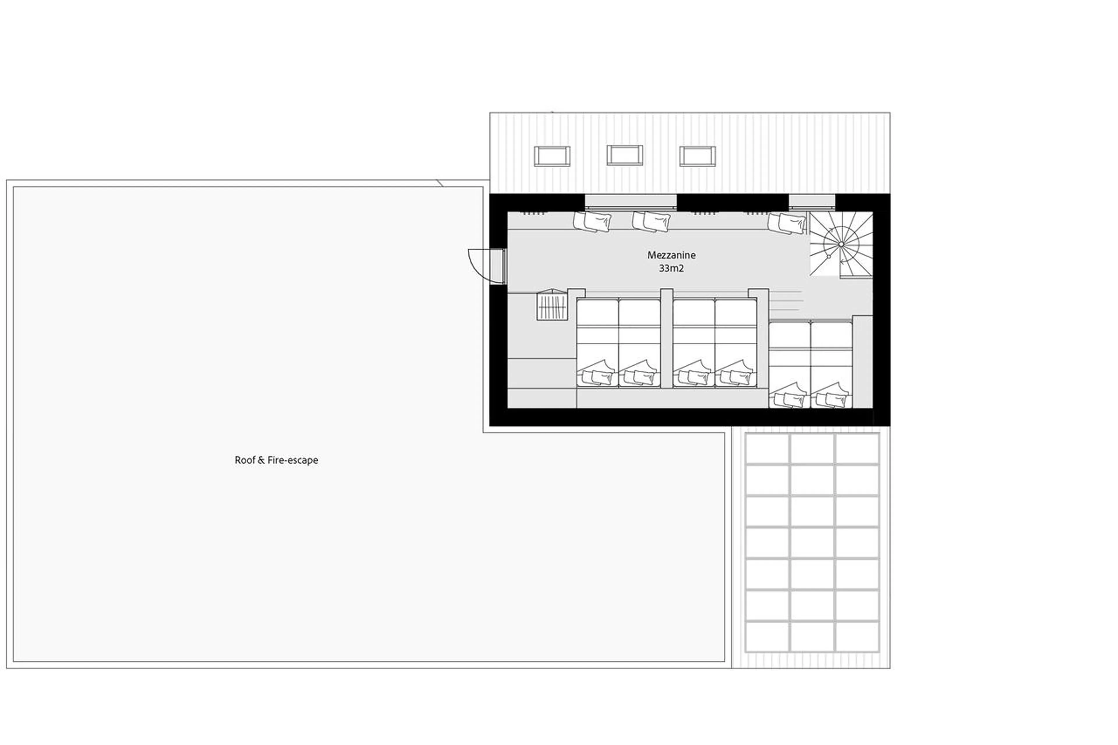 Mezzanine floor plan of Cabane Tortin in Verbier