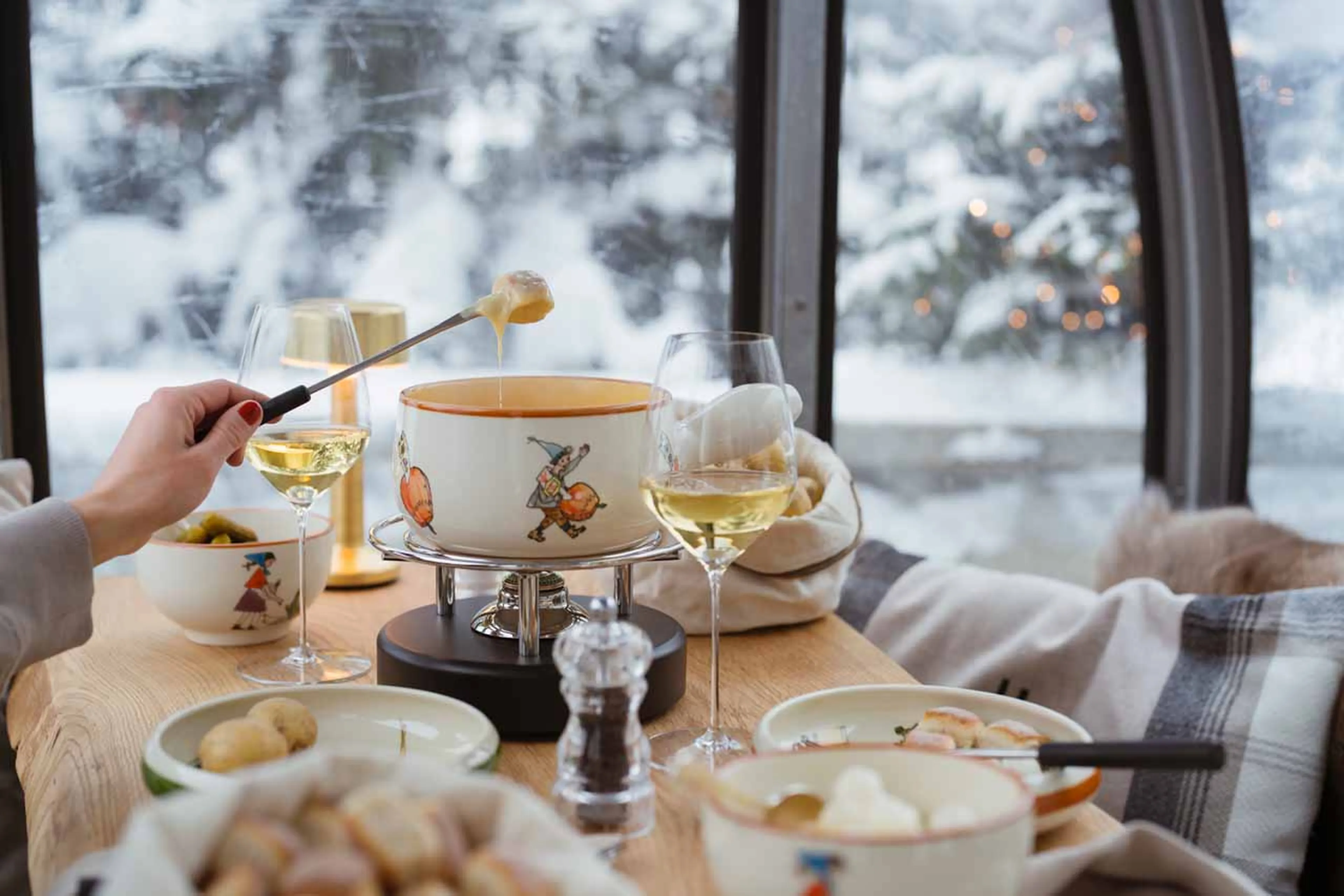 Fondue gondola at the Carlton Penthouse in St Moritz