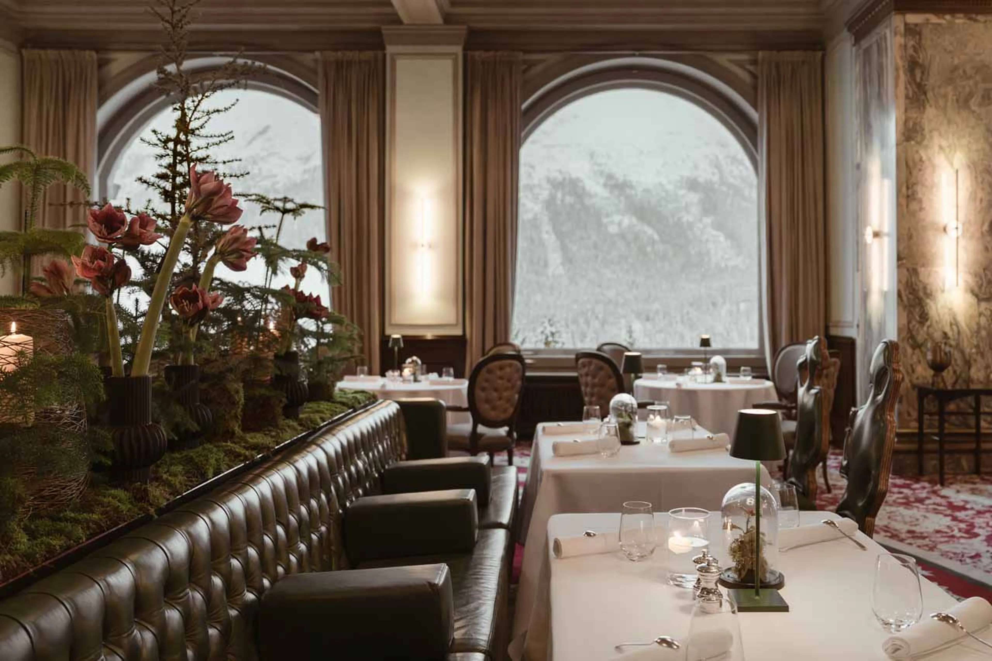 Grand restaurant at the Carlton Penthouse in St Moritz